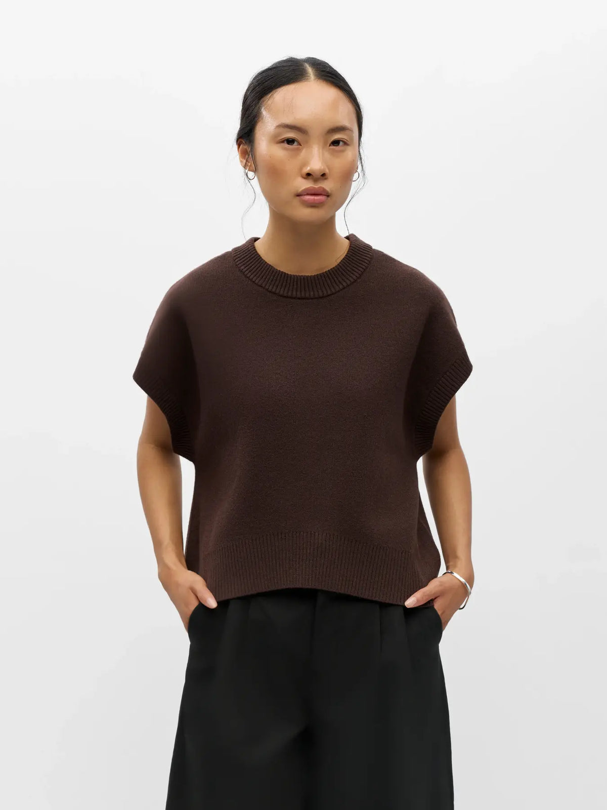 ITONE S/L LO KNIT VEST - Seal Brown Melange