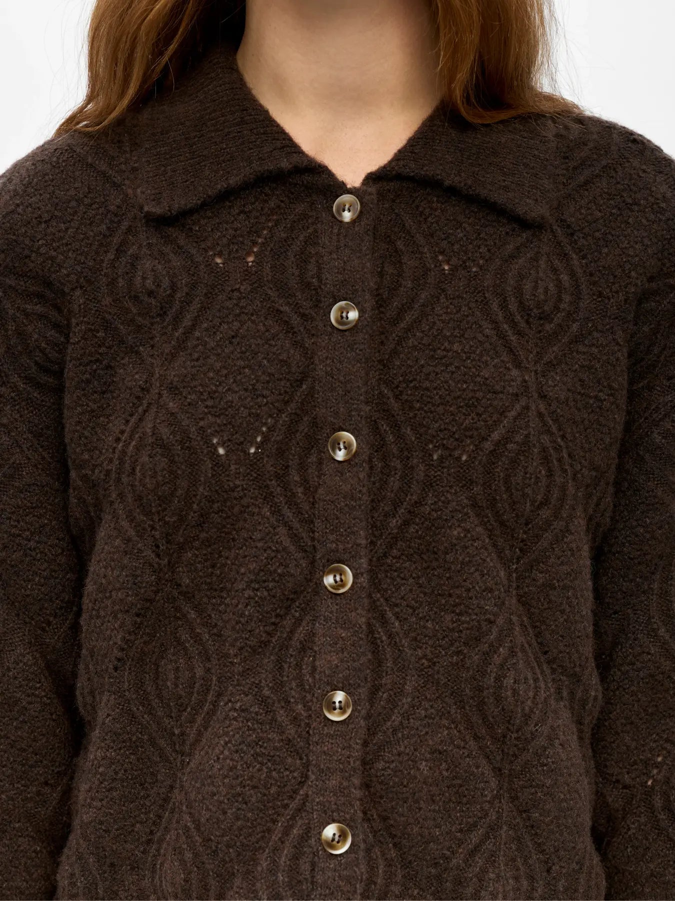 KAISA FLORA 3/4 LO KNIT CARDIGAN - Seal Brown Melange