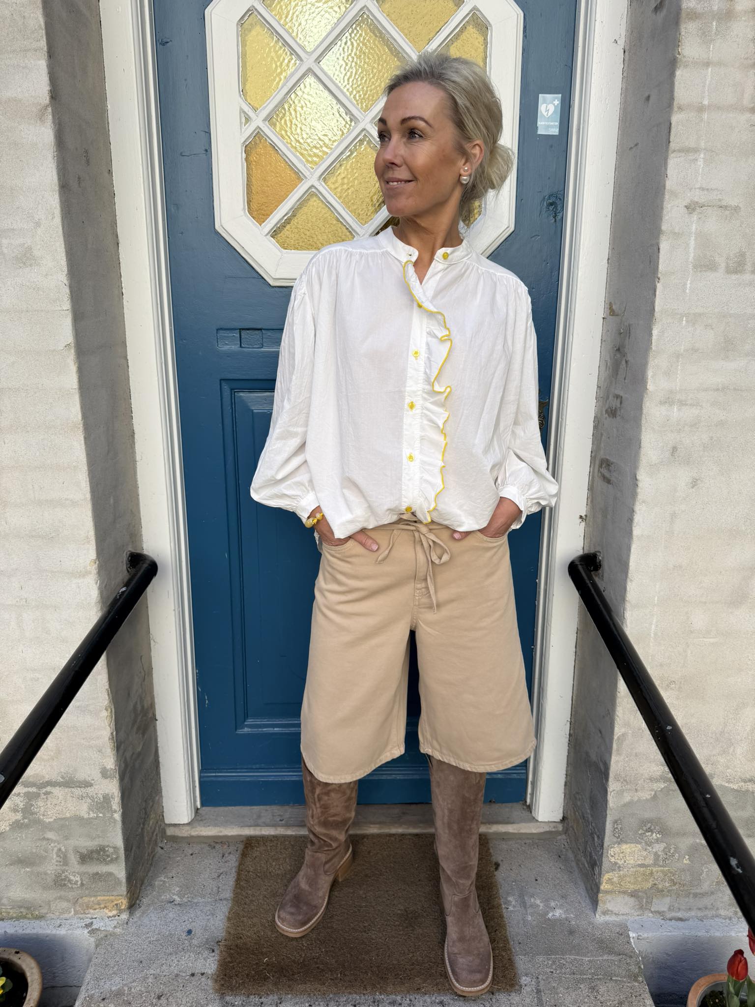 ROSIE DENIM LONG SHORTS - Humus