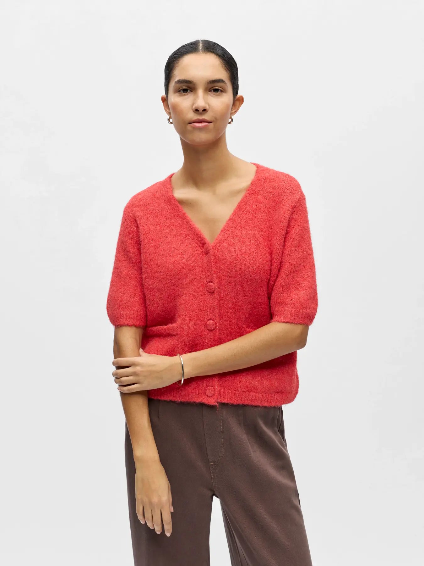 SAGGIA SS V-NECK Knit Cardigan - Poinsettia Melange