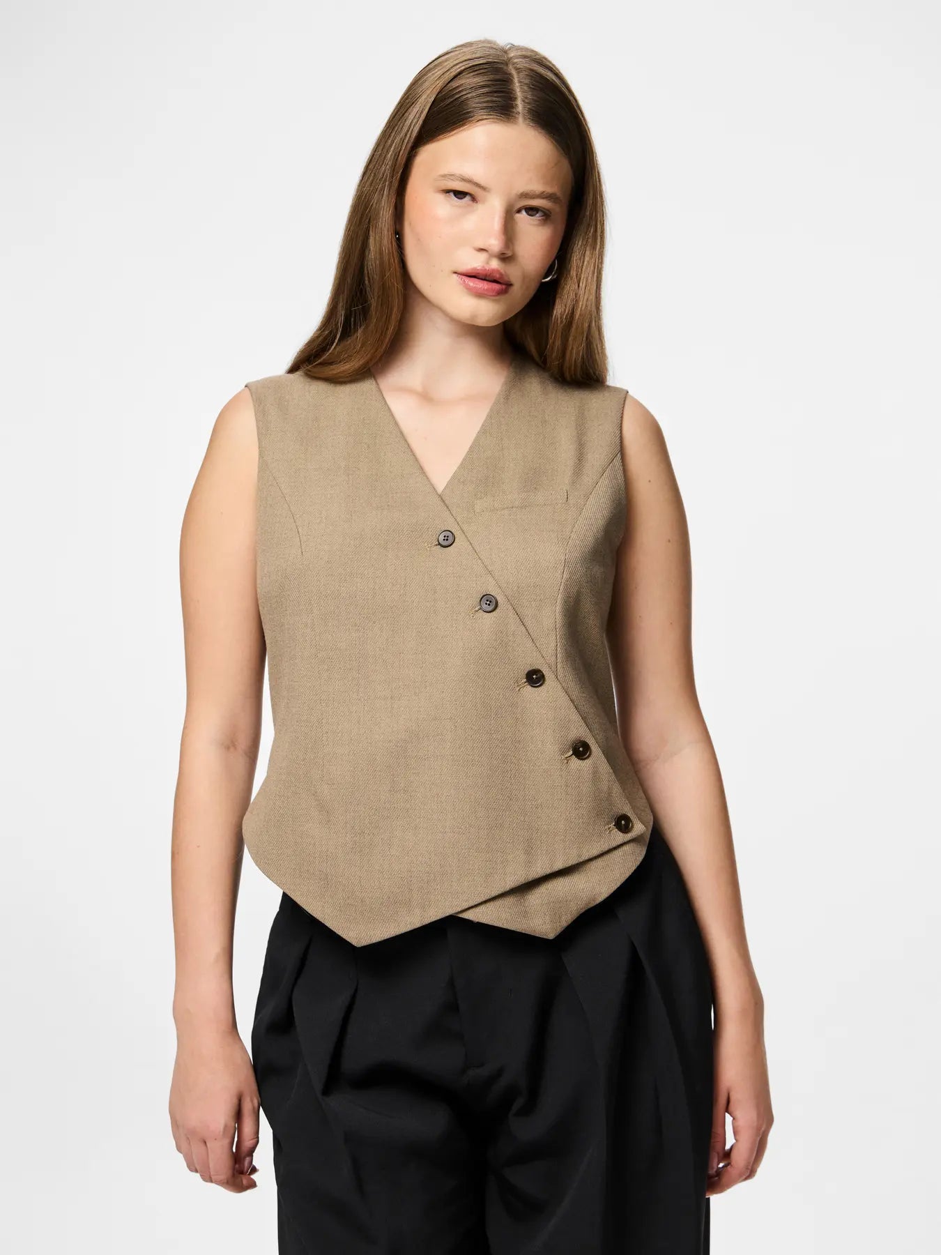 BUBBLES ASYMMETRIC VEST - Greige