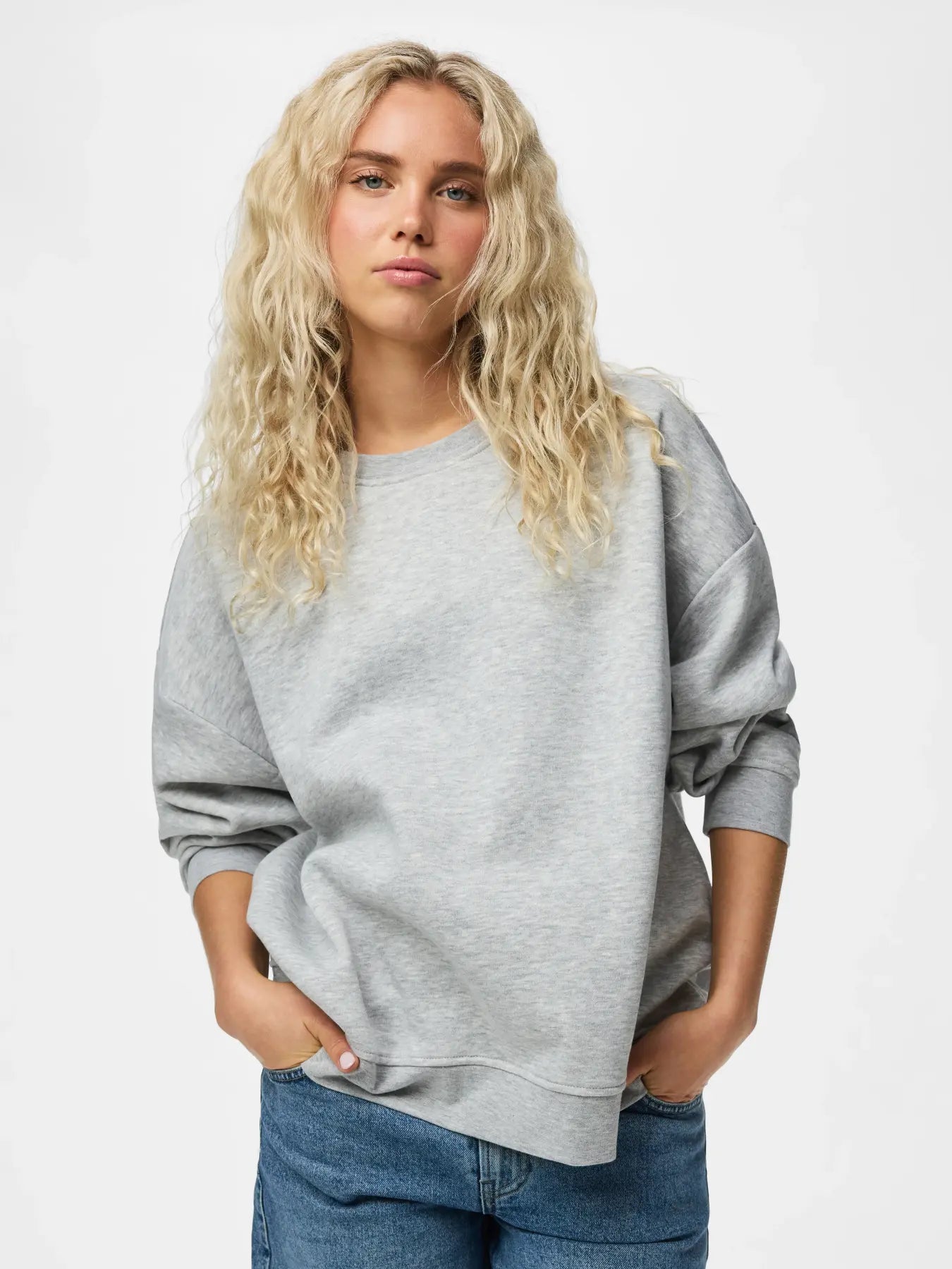 CHILLI LS LOOSE FIT SWEAT TOP - Light Grey Melange