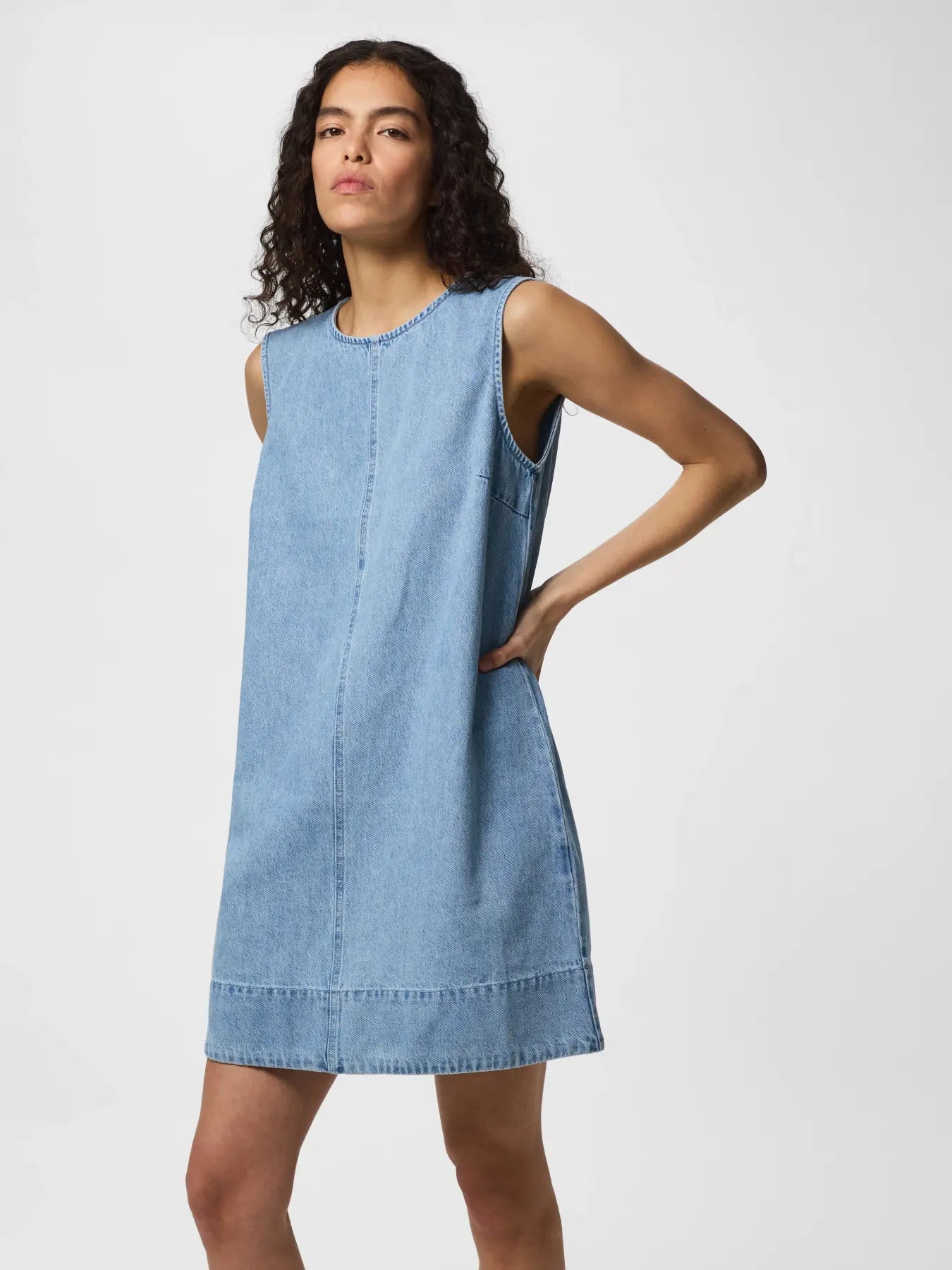 FLORA SL MINI DENIM DRESS - Light Blue Denim