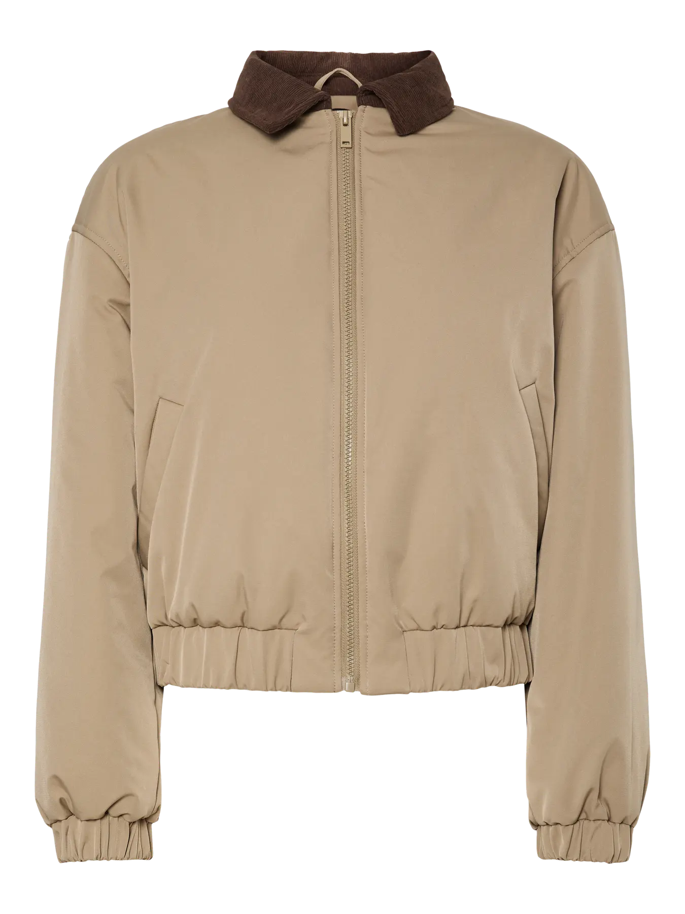 JORMA SHORT PADDED BOMBER JACKET - Greige_Hot fudge