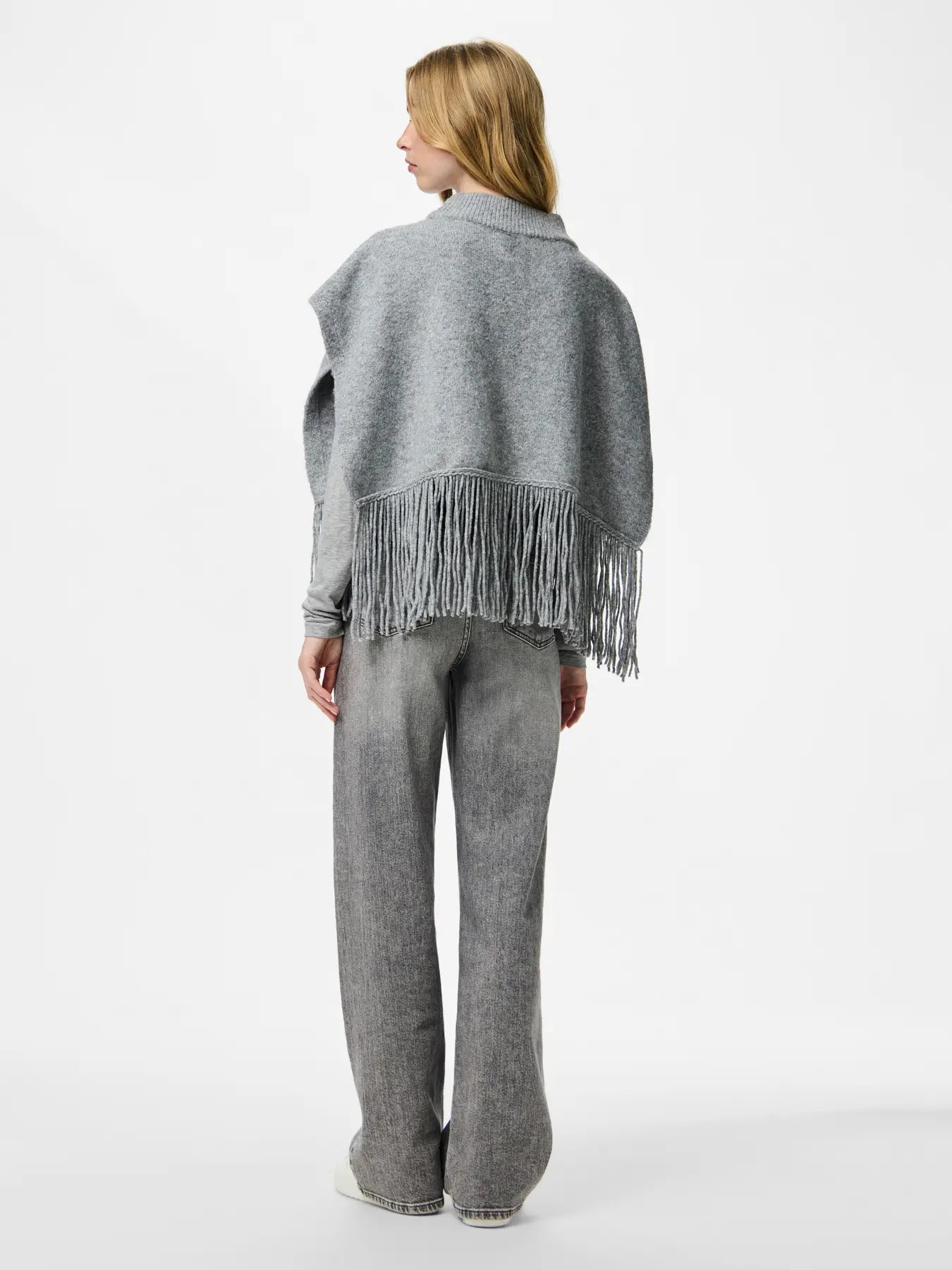 JULLE PONCHO - Light Grey Melange