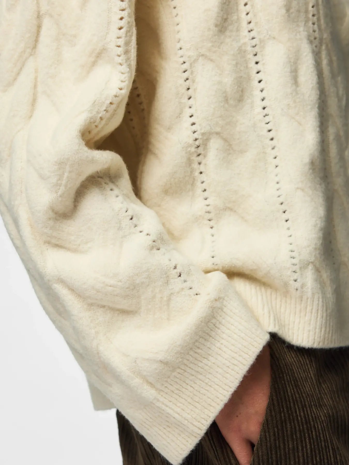 KATHY LS O-NECK CABLE KNIT - Birch MELANGE