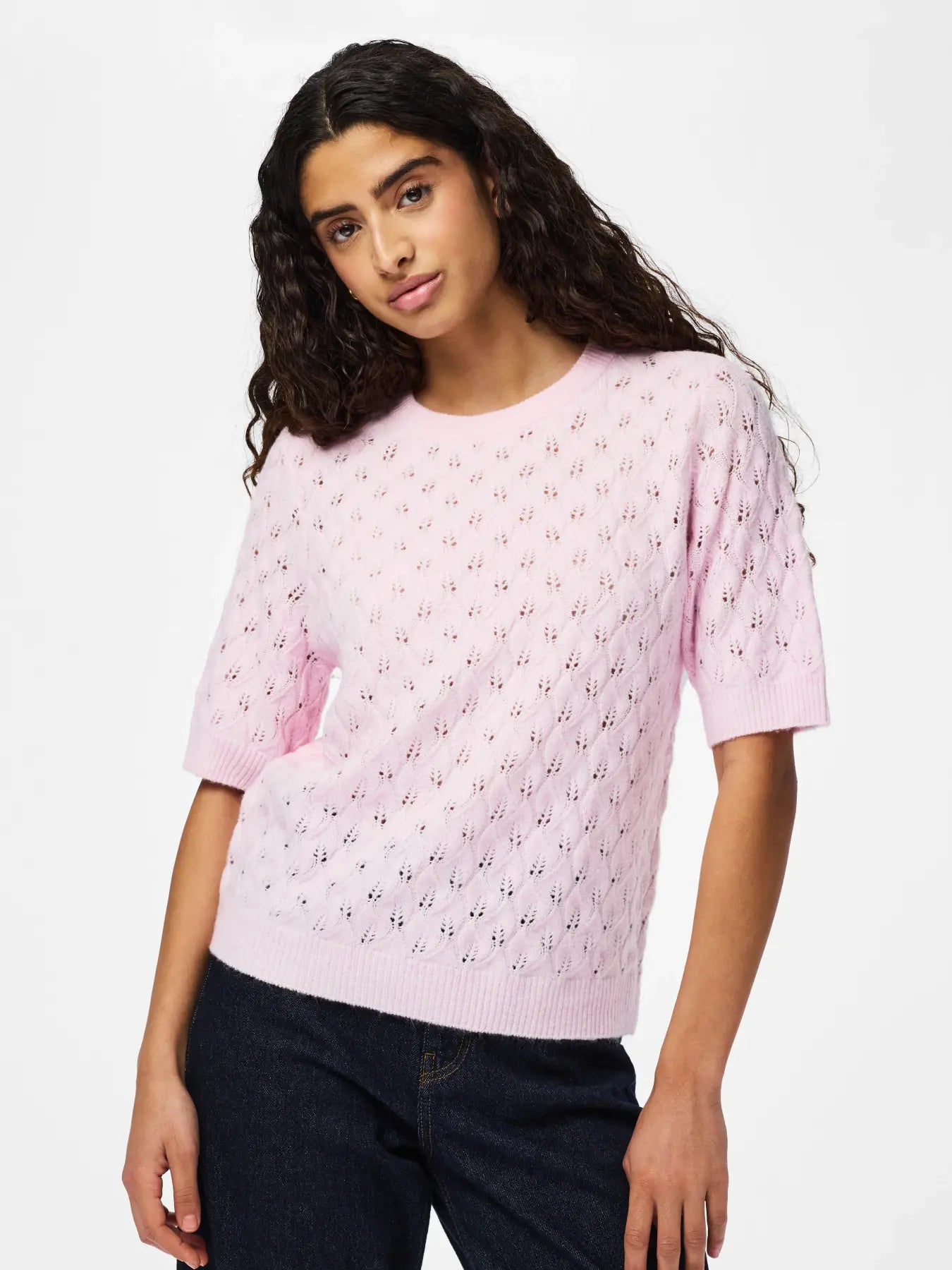 LELOU SS O-NECK KNIT - Roseate Spoonbill MELANGE