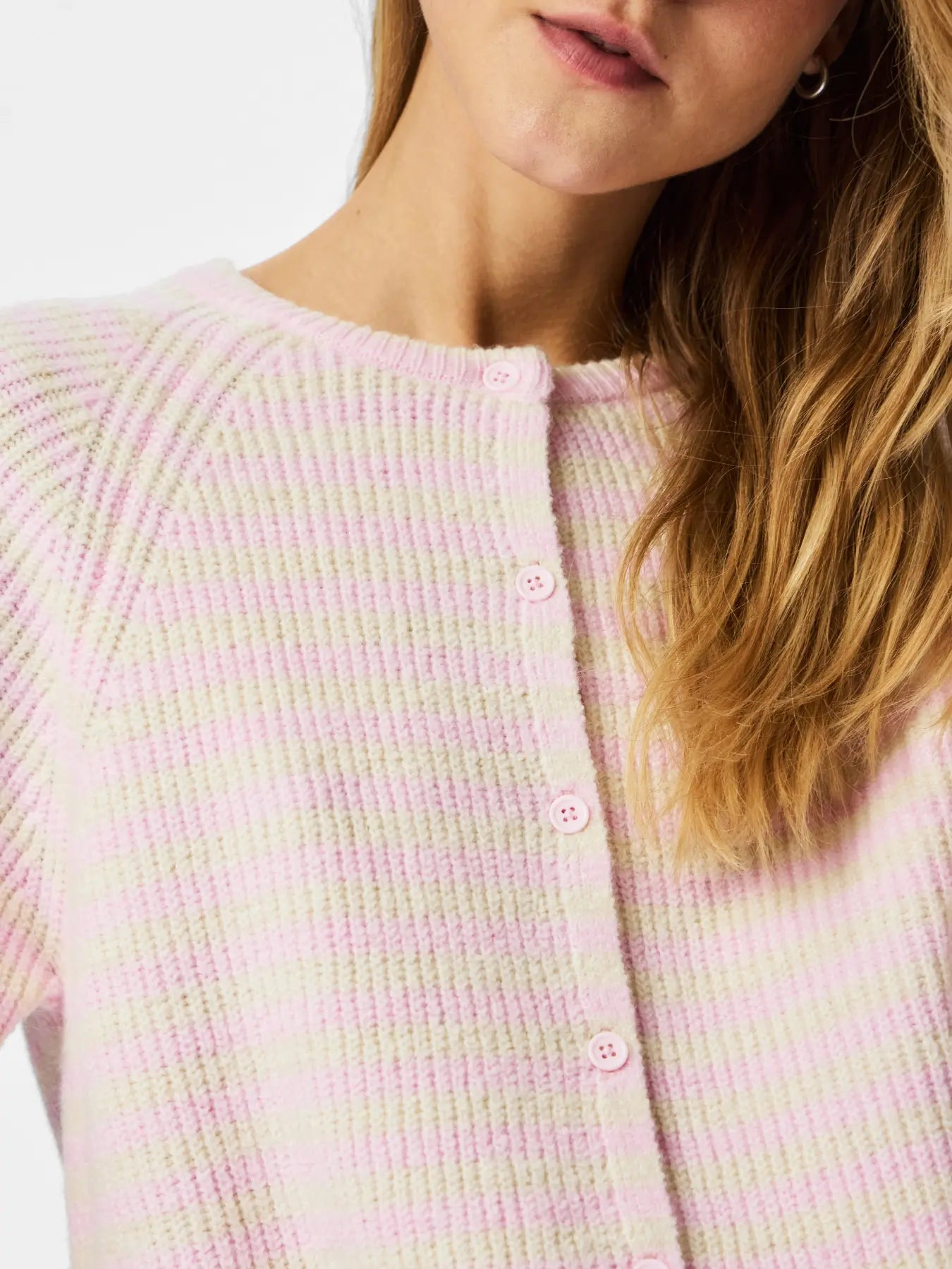 Malou SS O-Neck Stripe Cardigan - Roseate Spoonbill_Birch