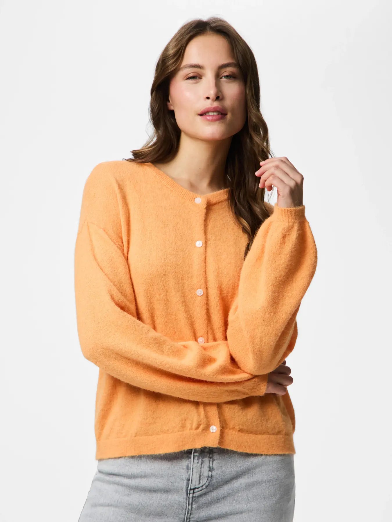 NAOMI LS O-NECK KNIT CARDIGAN - Russet Orange MELANGE