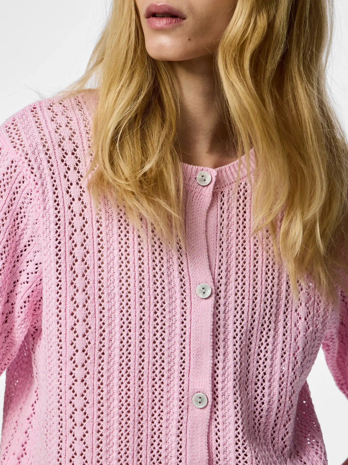 NUKA SS O-neck Knit Cardigan - Roseate Spoonbill