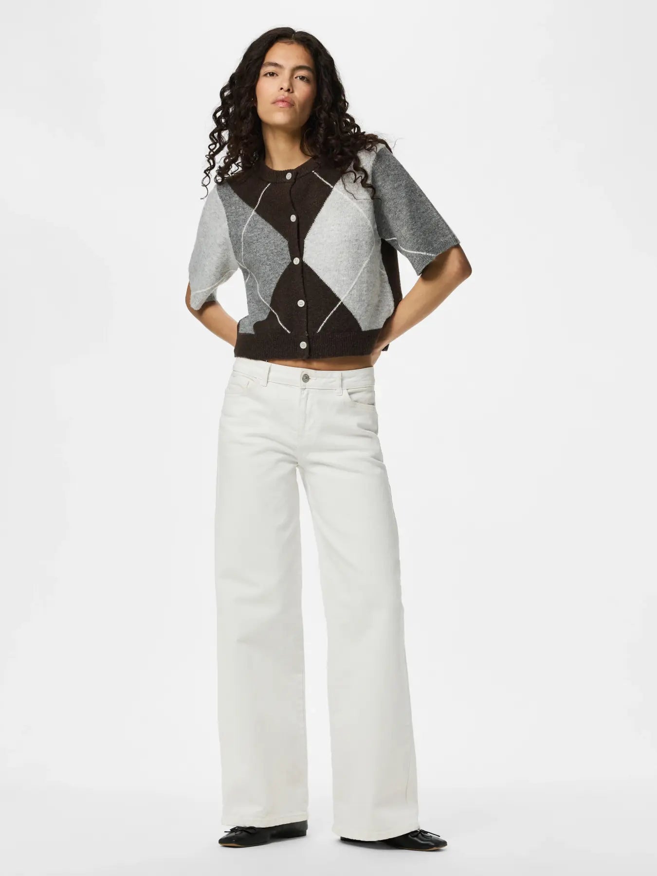 SALLY SS KNIT CHECK CARDIGAN - Hot Fudge/GREY/BIRCH