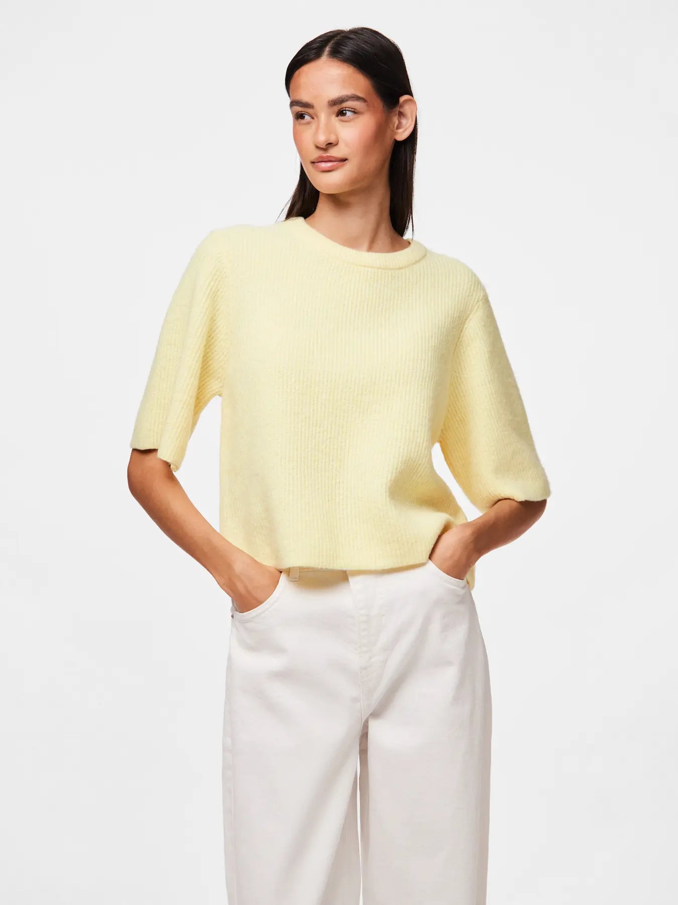 SILLY SS O-NECK KNIT - Pale Banana MELANGE