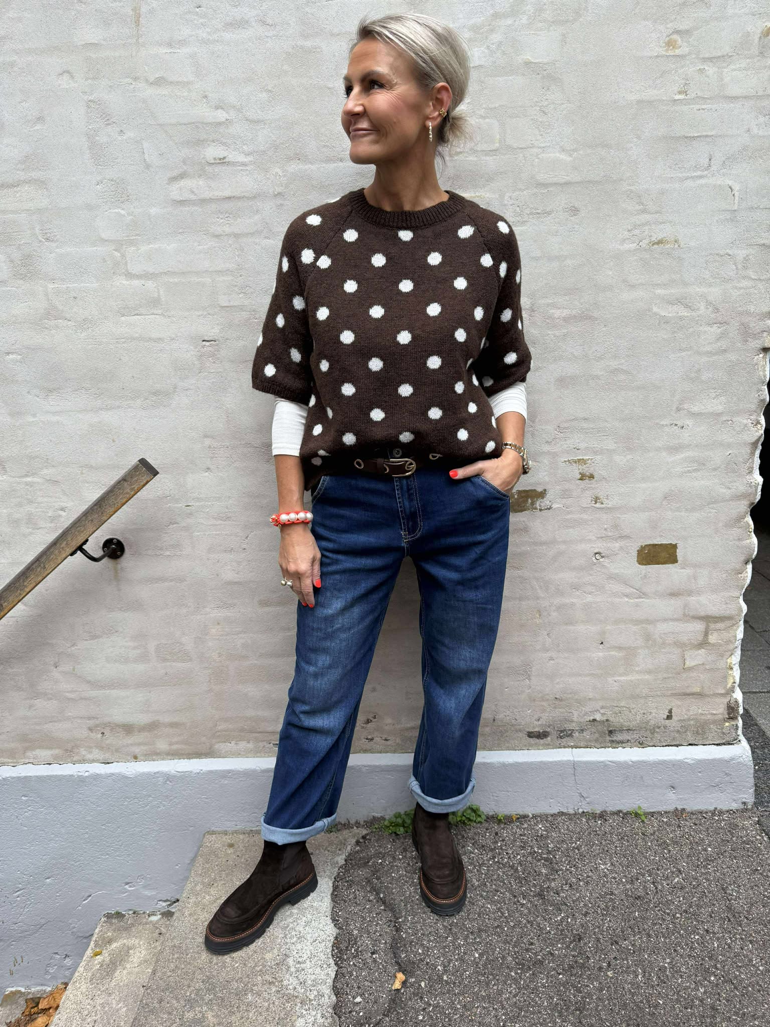 Knittet Blouse w. DOTS - Choco