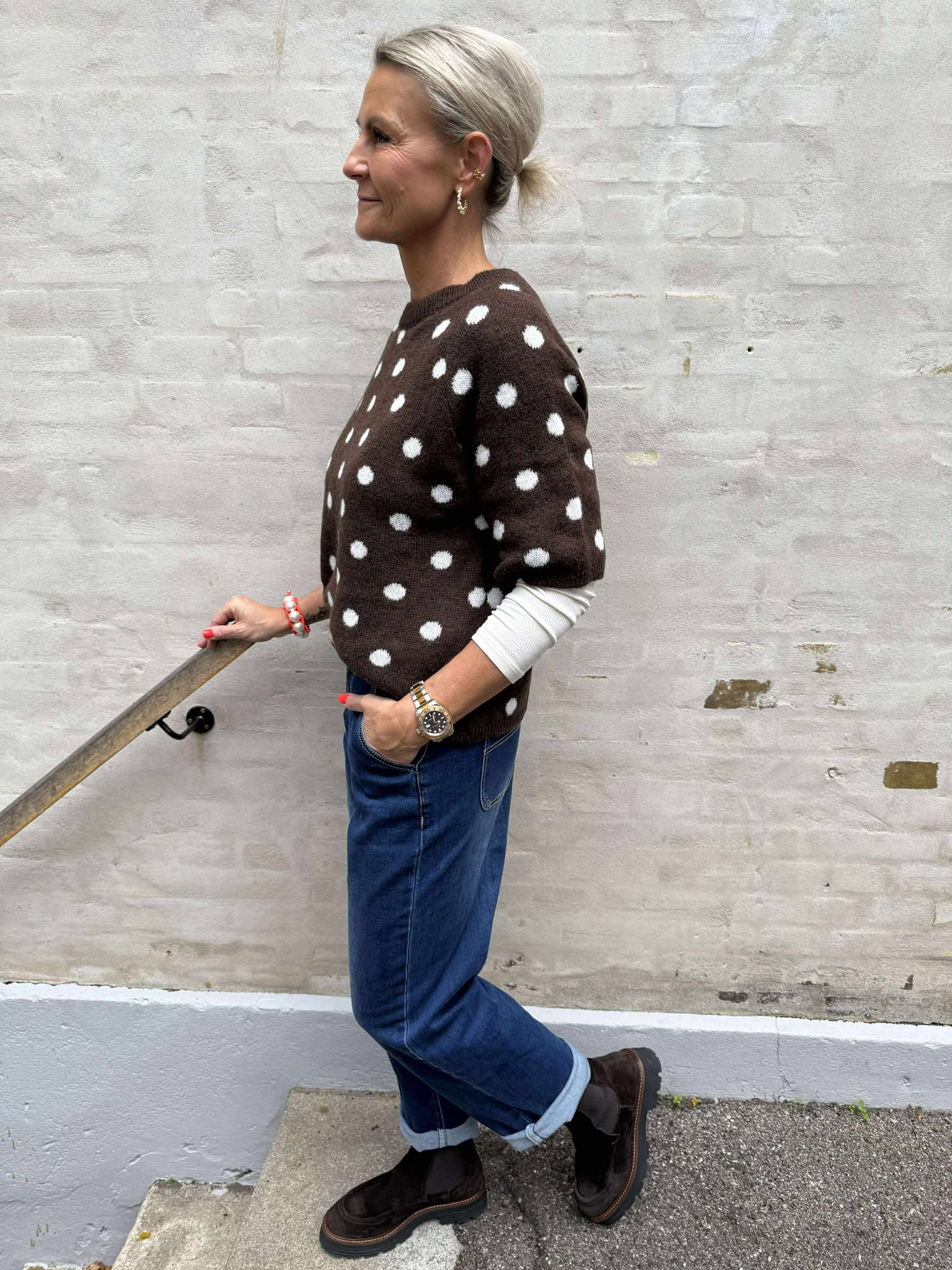 Knittet Blouse w. DOTS - Choco