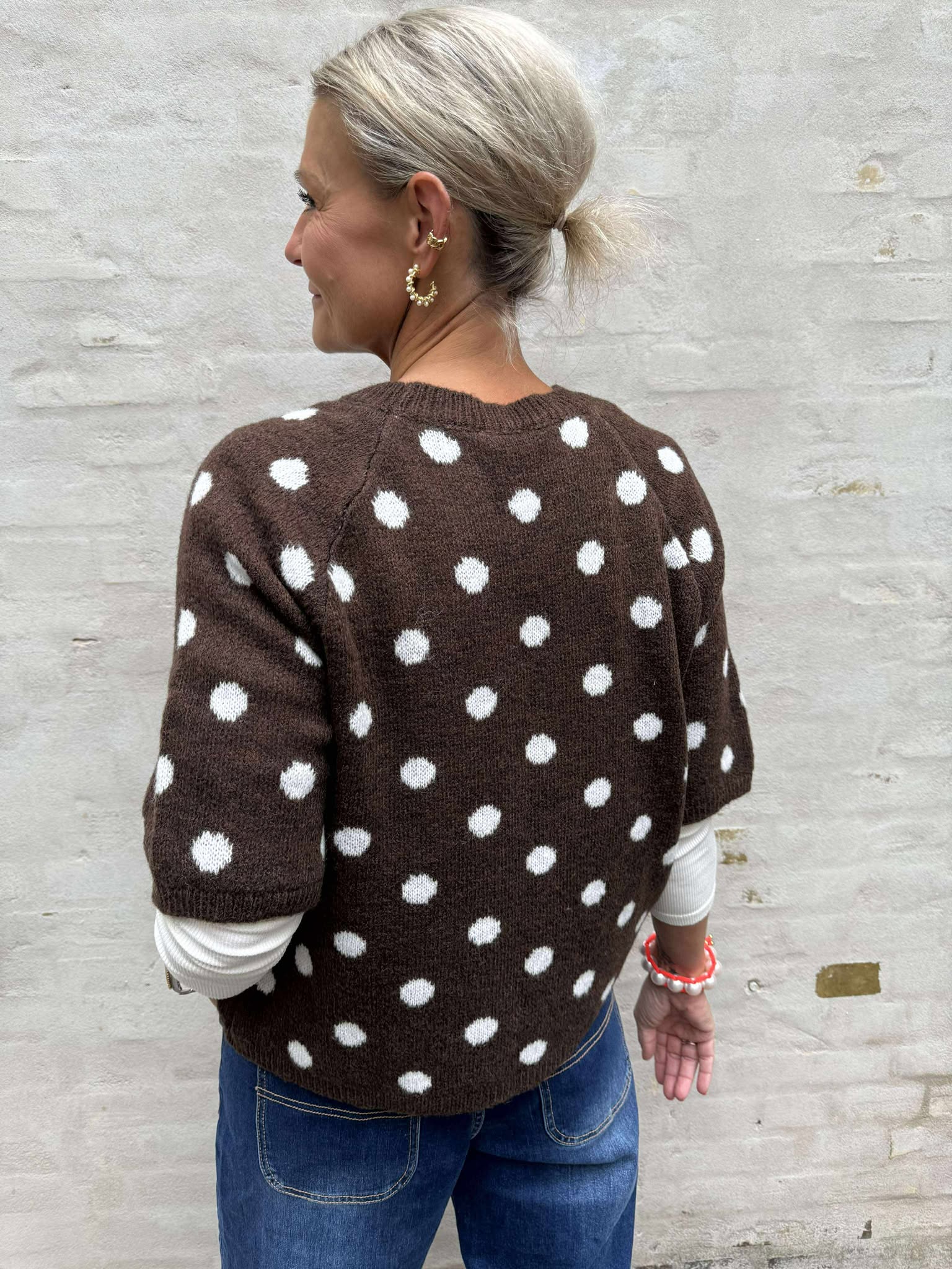 Knittet Blouse w. DOTS - Choco