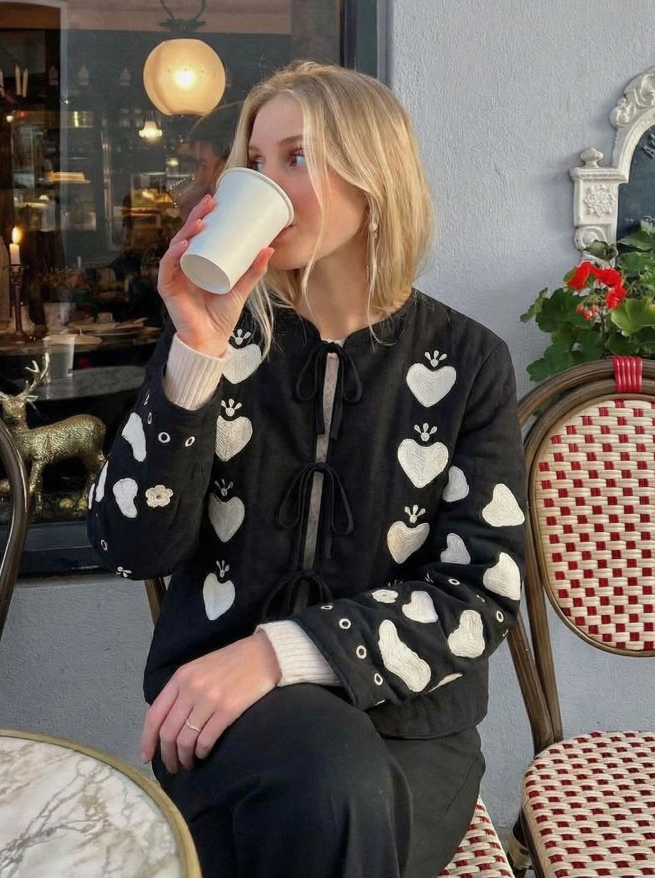 Boheme Cotton Jacket w/Embrodery - Black