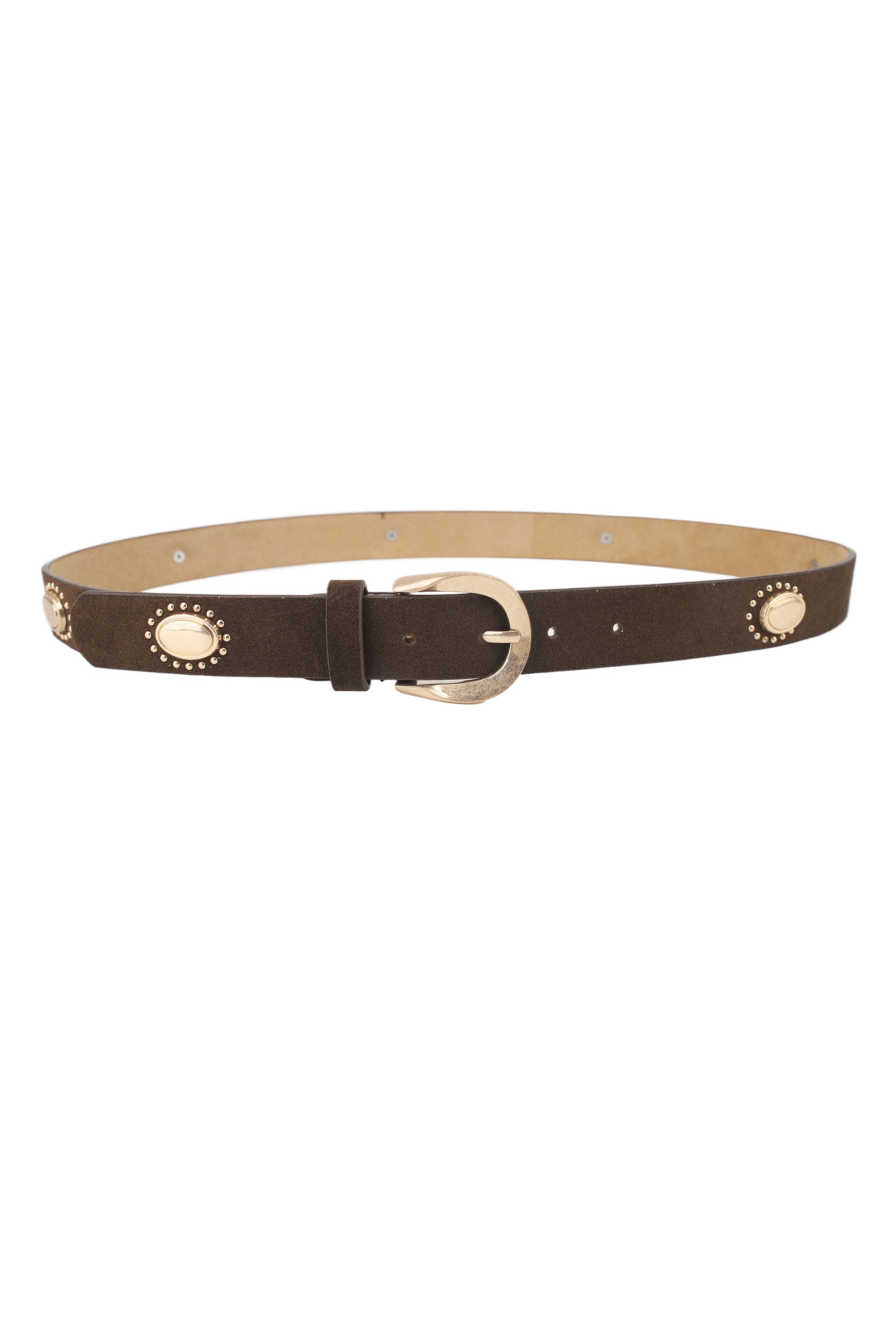 Suede Belt Metal Plates - Marron
