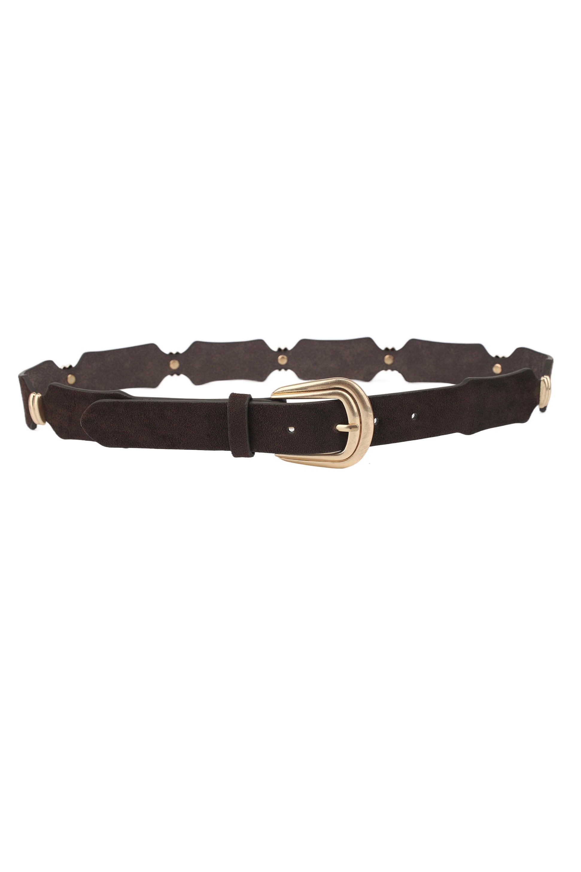 Suede Belt w. Gold Metal - Marron