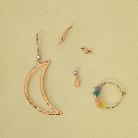 Big Bella moon w. stones earring gold