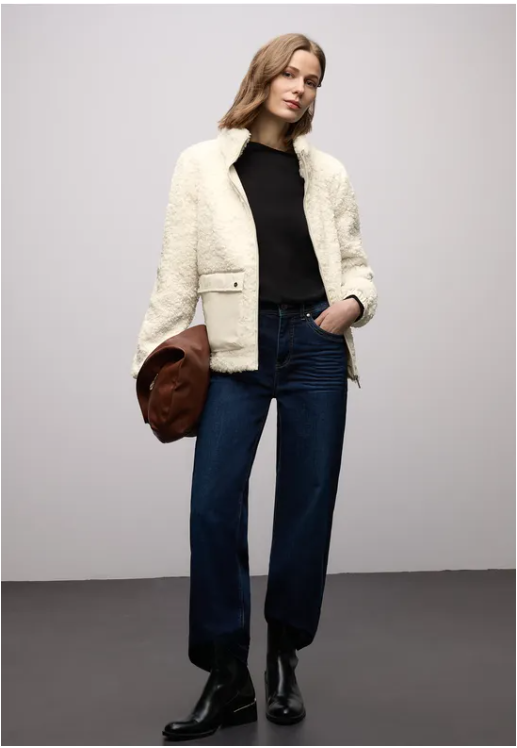 Mat Mix Teddy Jacket - Eggshell