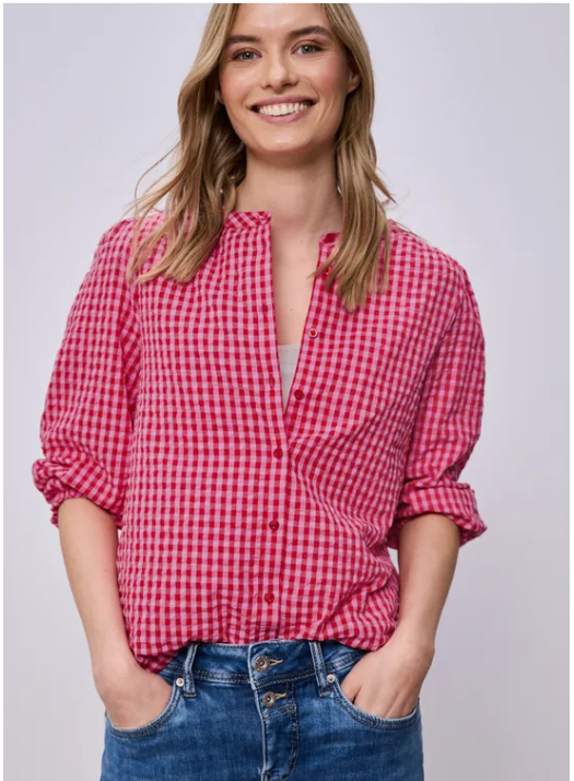 Vichy Buttoned Blouse - Salsa Red