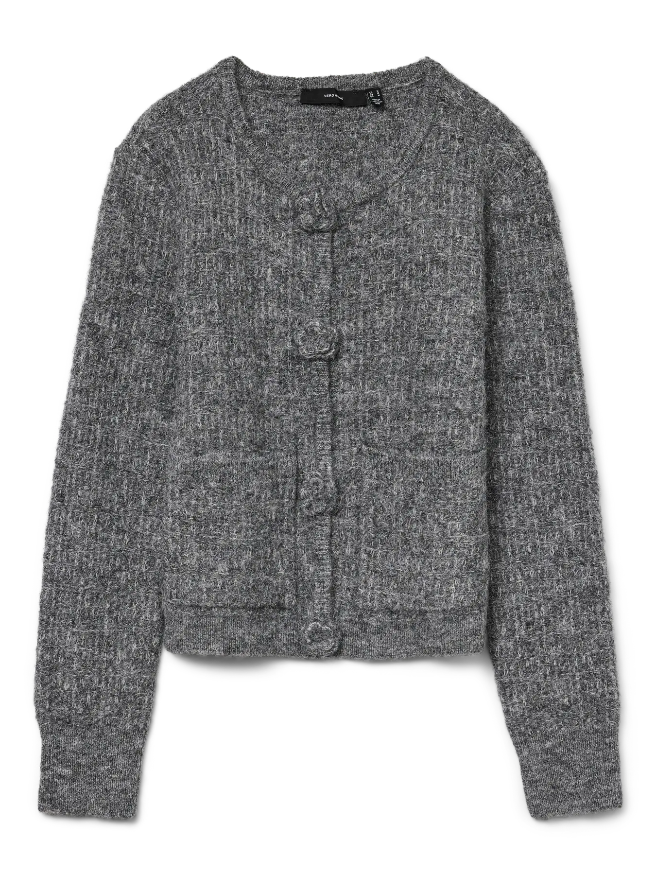BLOSSOM LS O-NECK CARDIGAN - Medium Grey Melange