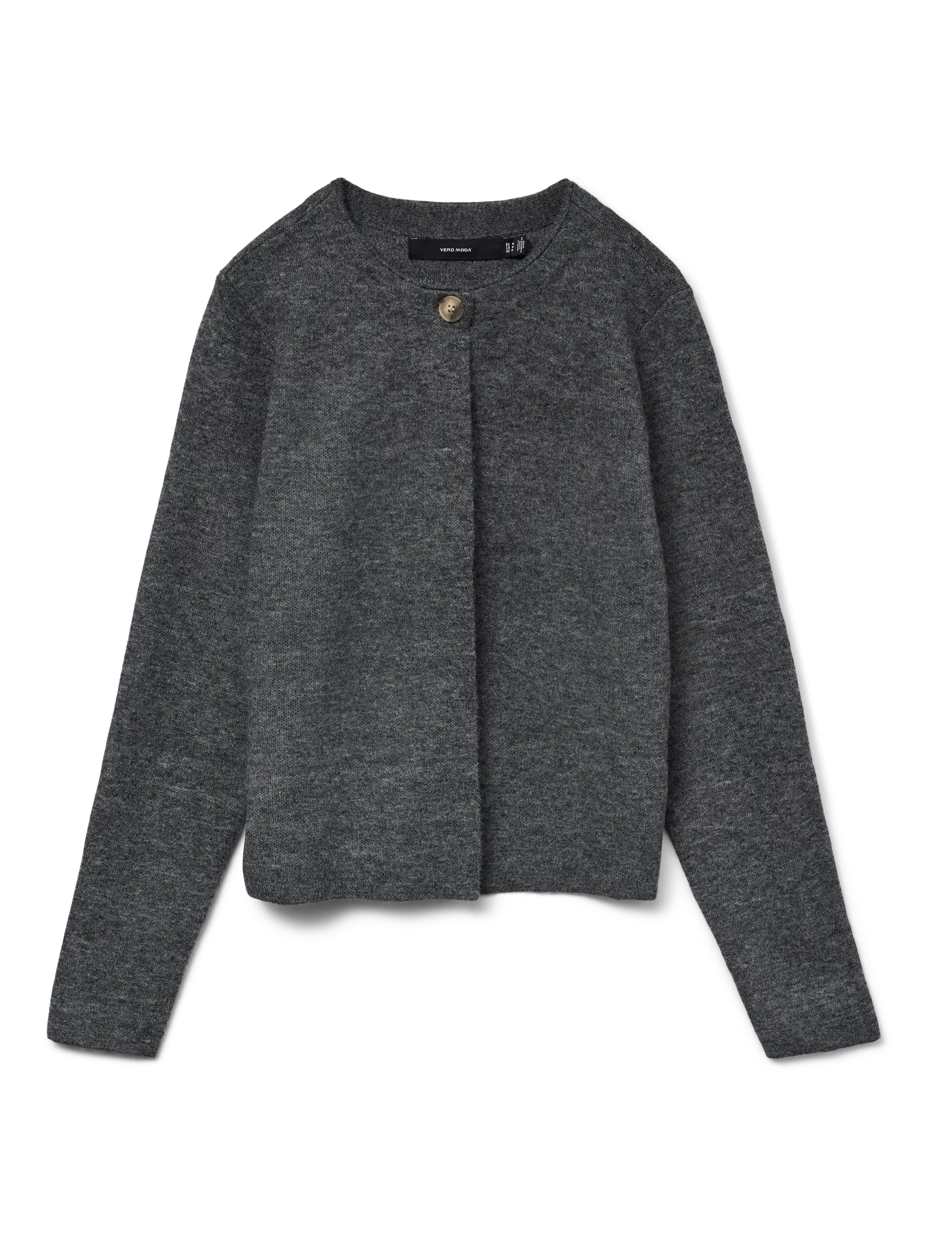 MARINA LS O-NECK CARDIGAN - Dark Grey Melange