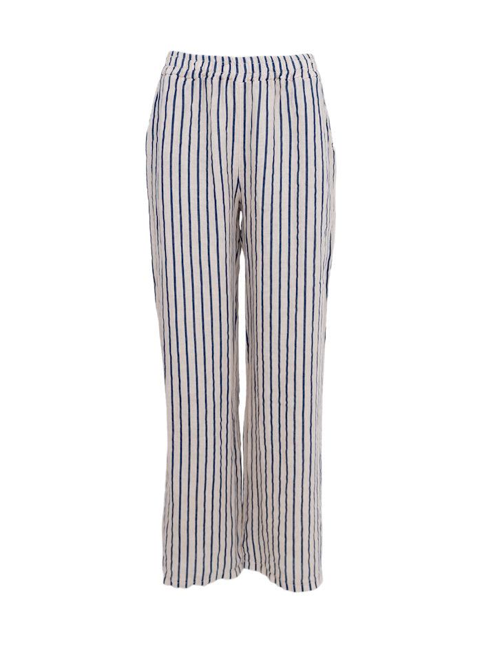 Melina Wide linen pant navy stripe
