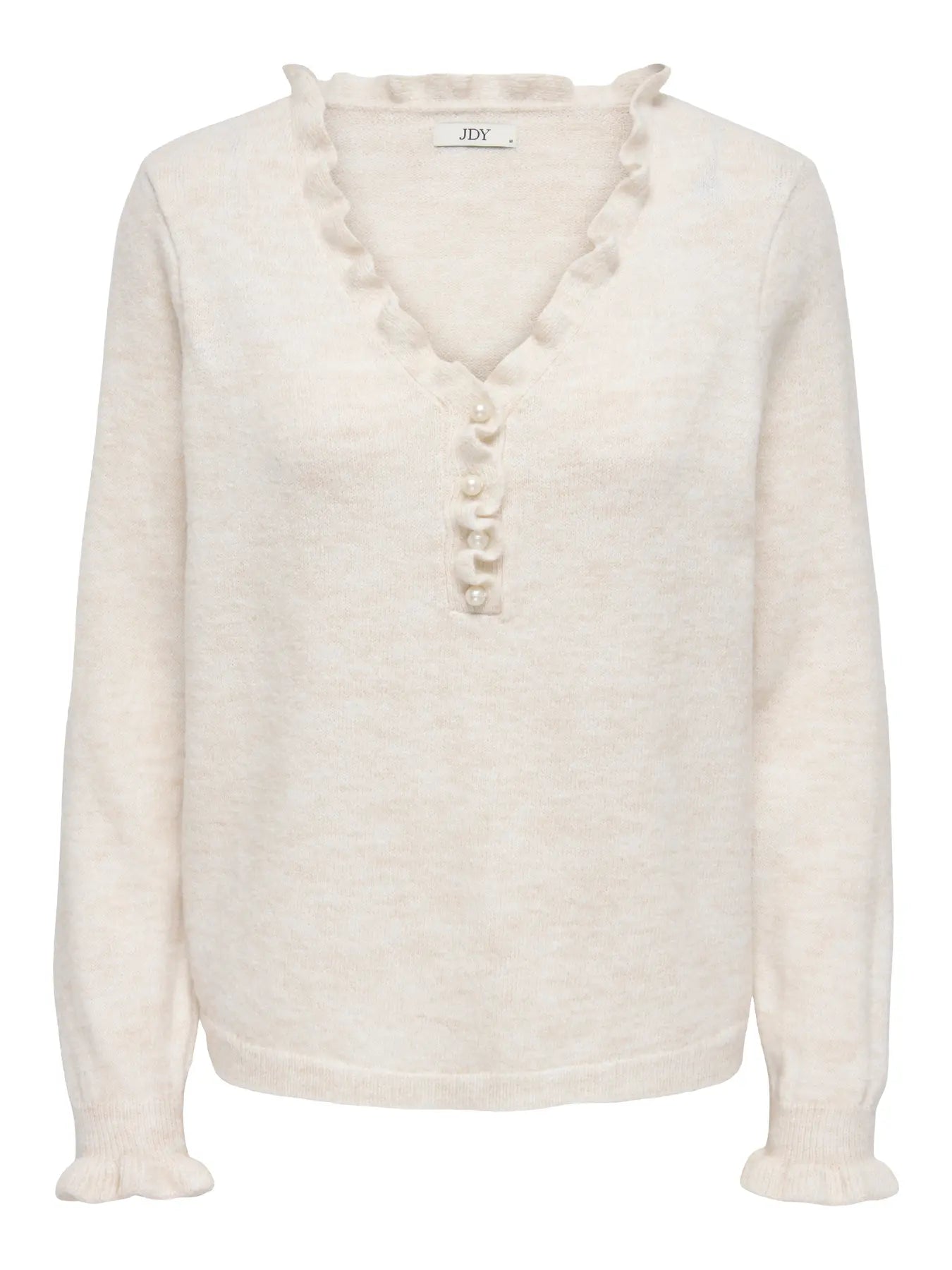 LETTY V-NECK FRILL PULLOVER - Egret MELANGE