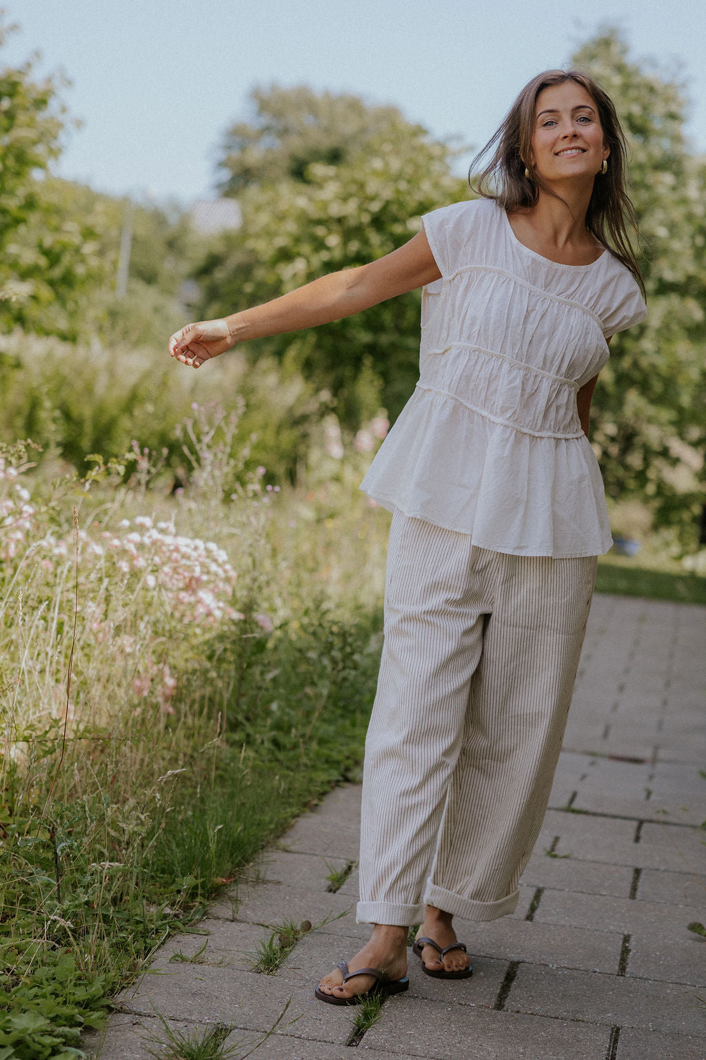Paola Striped Pants - Off White/Light Beige
