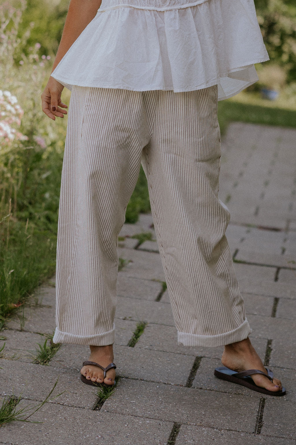 Paola Striped Pants - Off White/Light Beige
