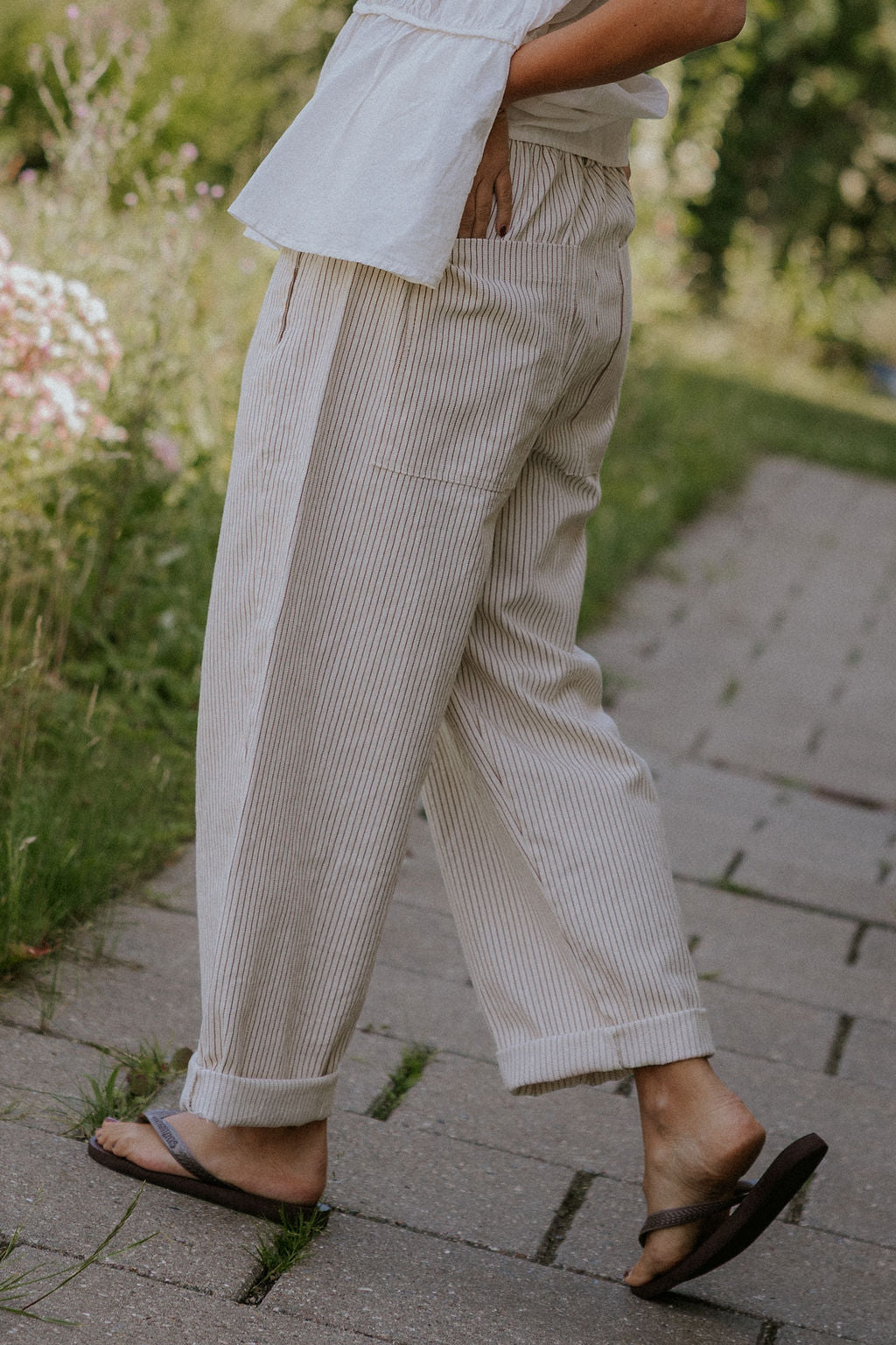 Paola Striped Pants - Off White/Light Beige