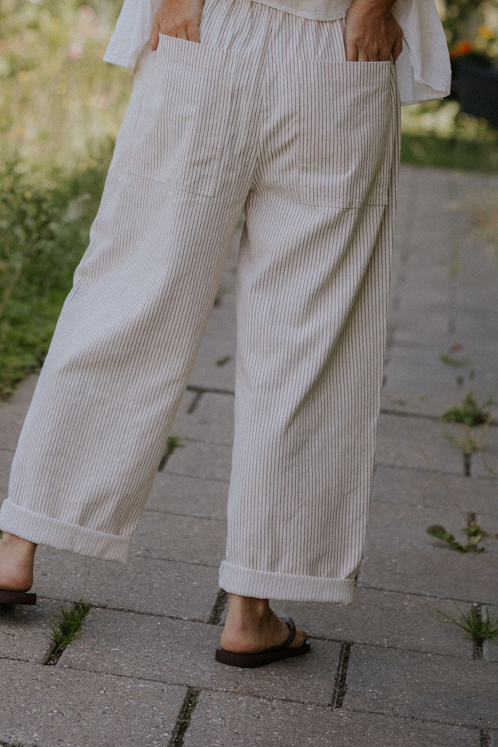 Paola Striped Pants - Off White/Light Beige