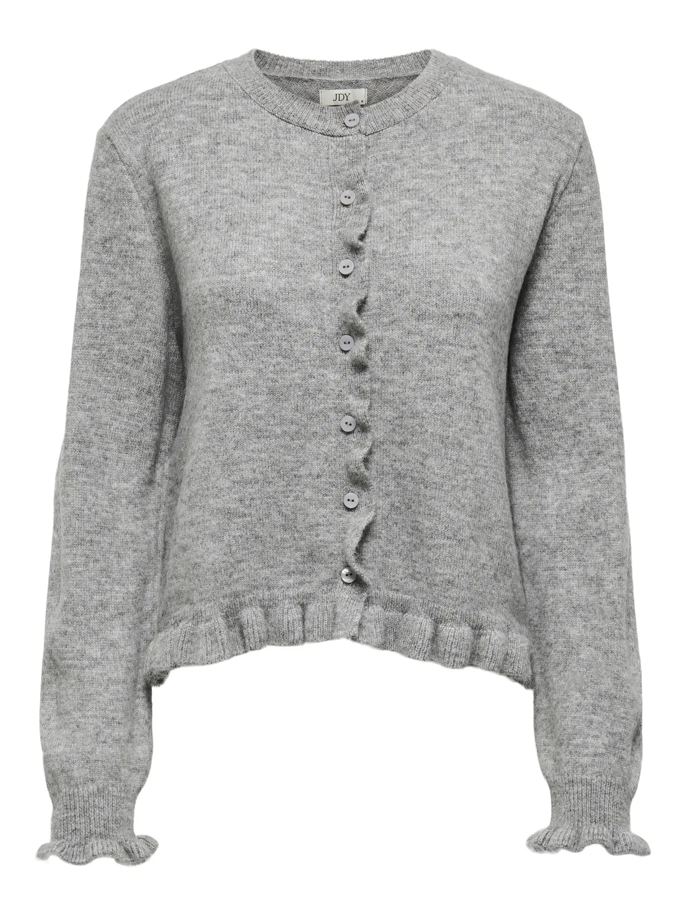 LETTY FRILL CARDIGAN - Light Grey Melange