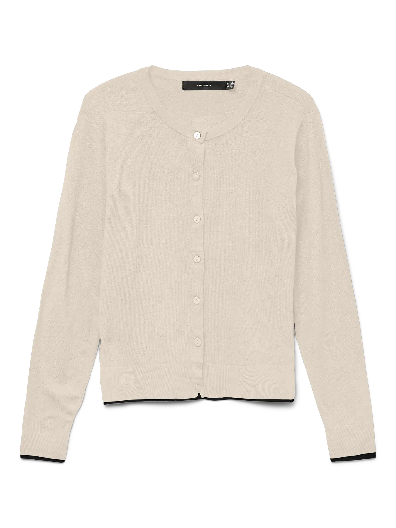 BREEZE O-NECK CARDIGAN - Birch W. Black Contrast
