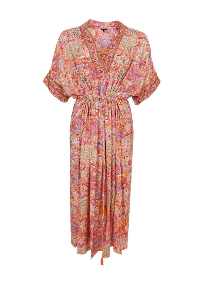 Luna kaftan tie dress pacifique orange