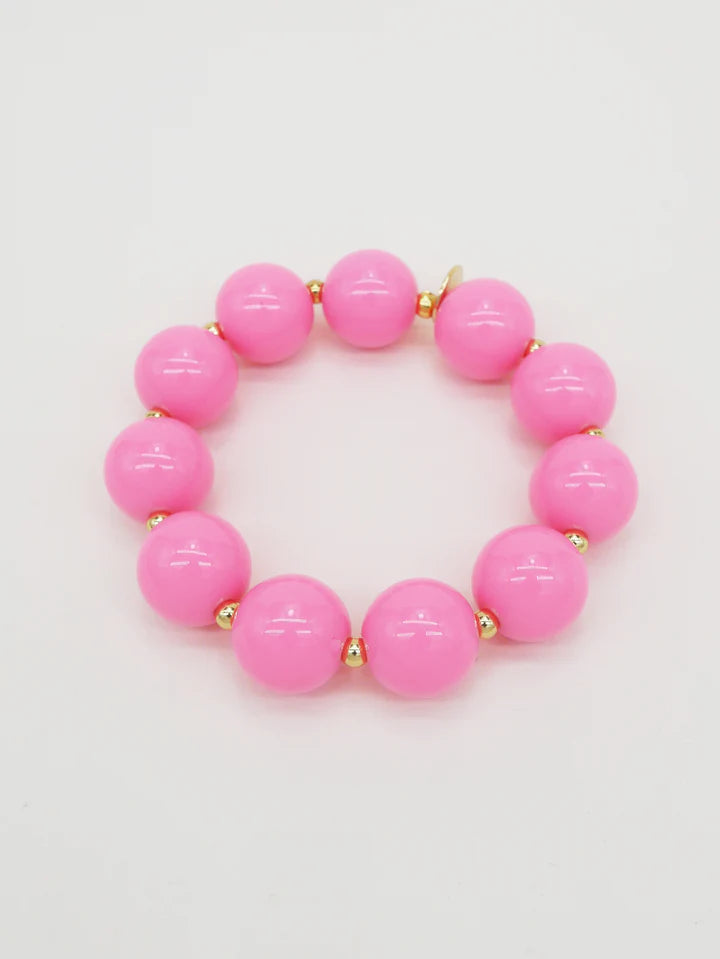 Colored & Gold Round Pearls Bracelet - Fuschia