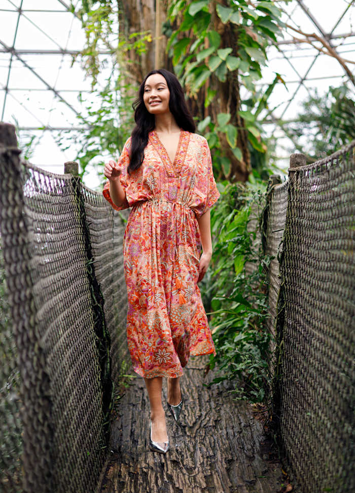 Luna kaftan tie dress pacifique orange