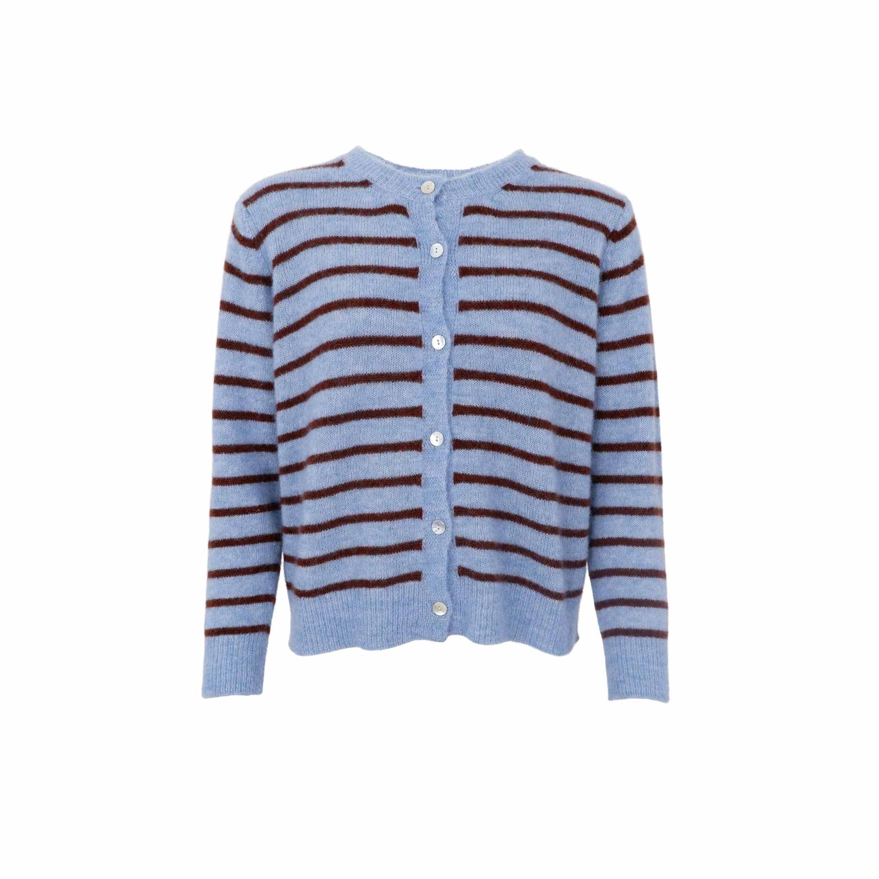 PREORDER-DELL Striped Knit Cardigan - Blue