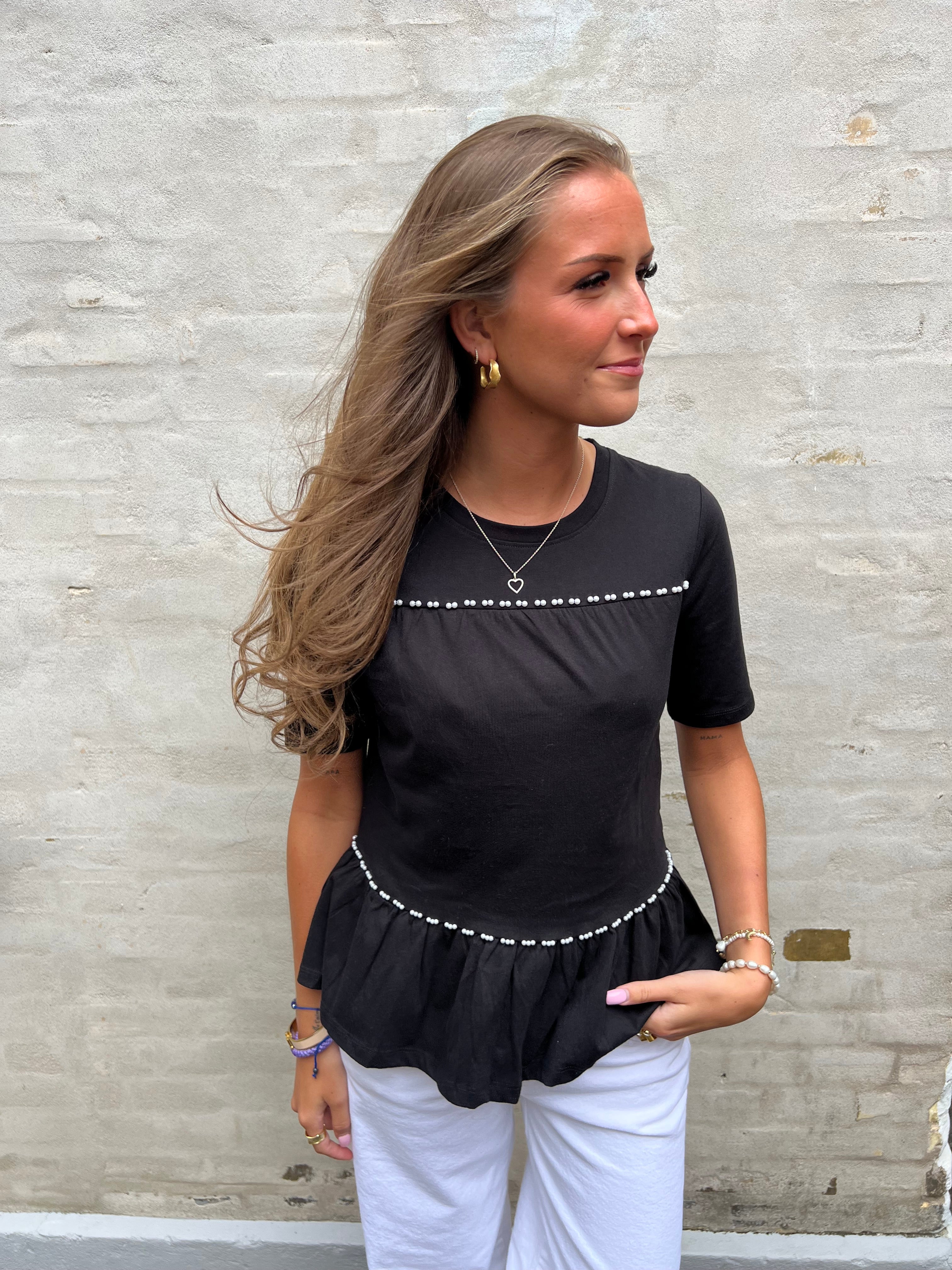 Poula Pearl Top - Black/WHITE PEARL