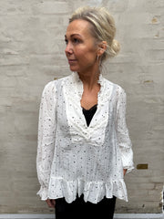 NazliGO Lullo Blouse -  Off-white Black Dots