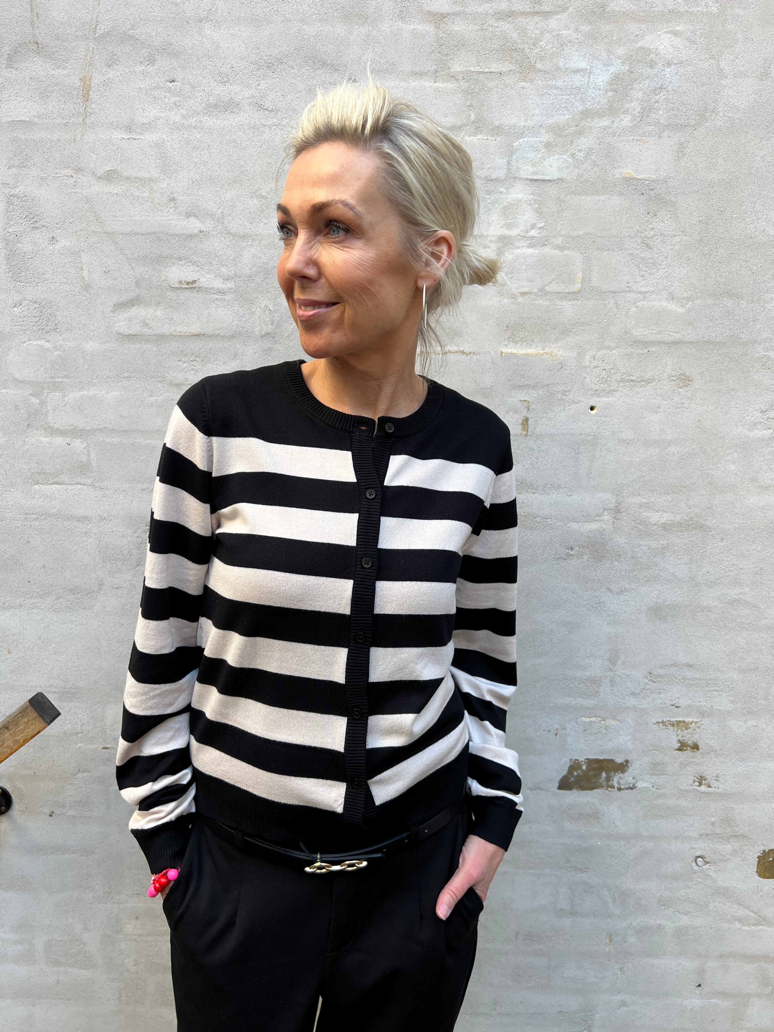 Sabi annemette cardigan black/whitecap stripes