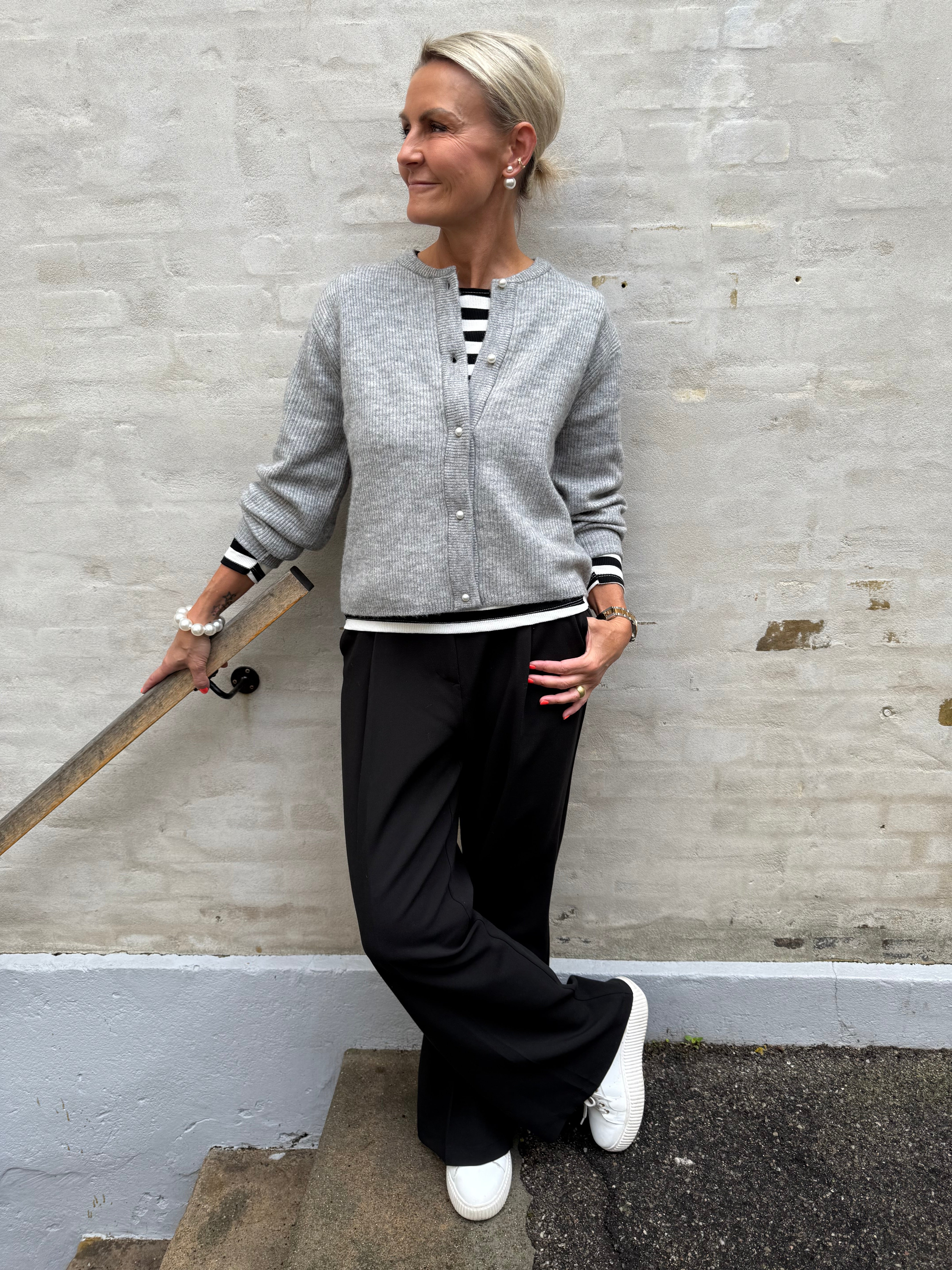 LUMI LIFE L/S BUTTON CARDIGAN - Medium Grey Melange