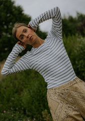 Everyday Stripes LS Blouse - Light Grey/White