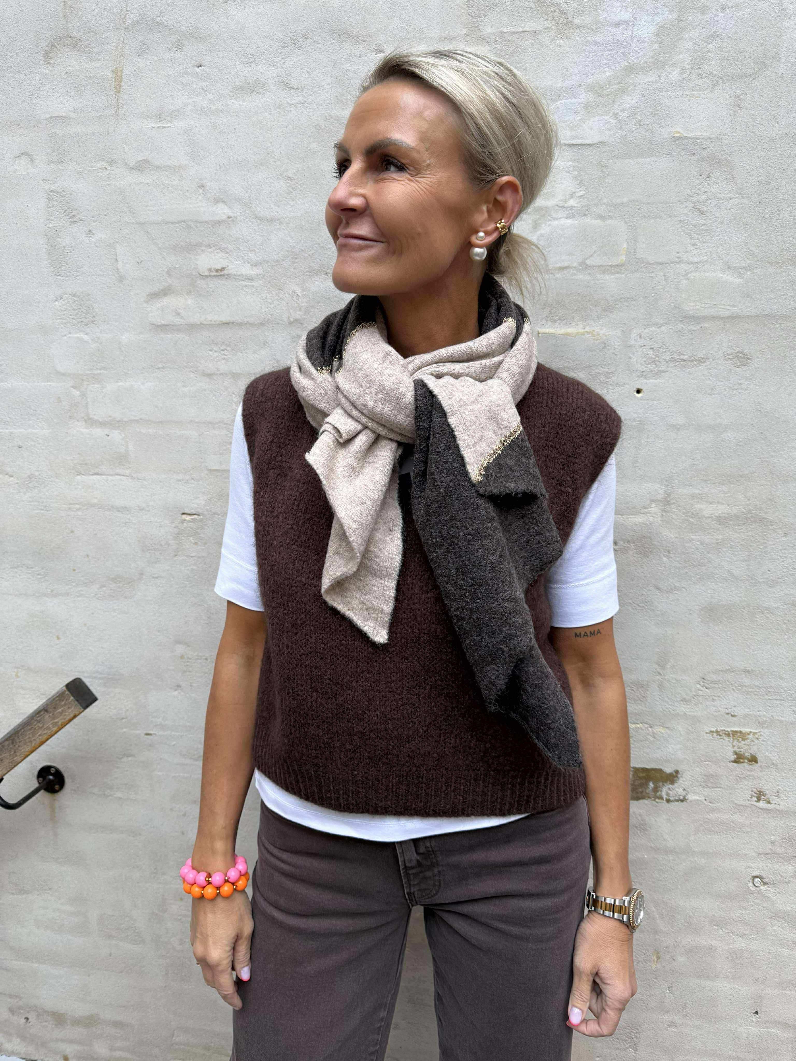 Scarf Knit W. Gold - Brown