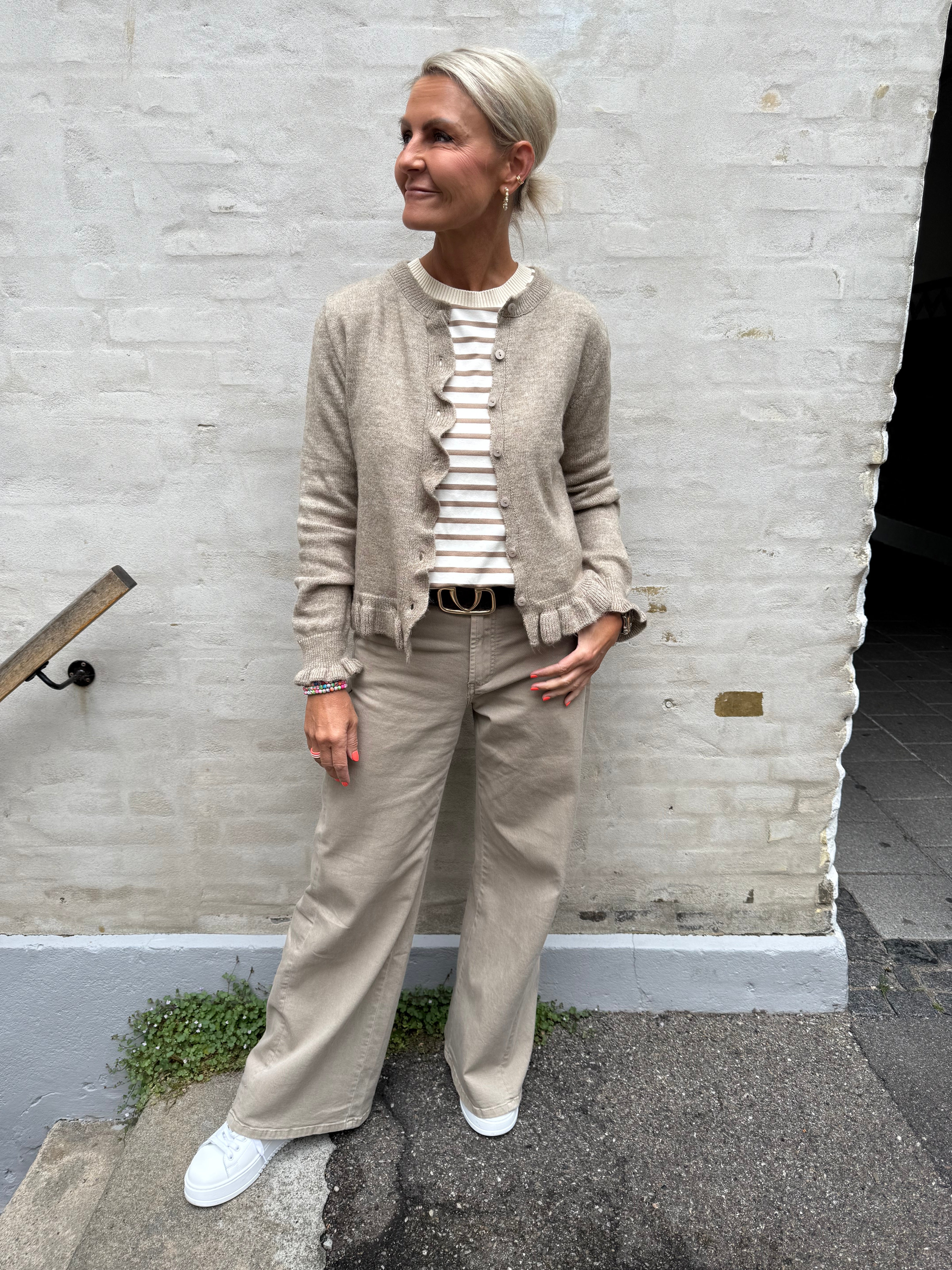 LETTY FRILL CARDIGAN - Greige/MELANGE