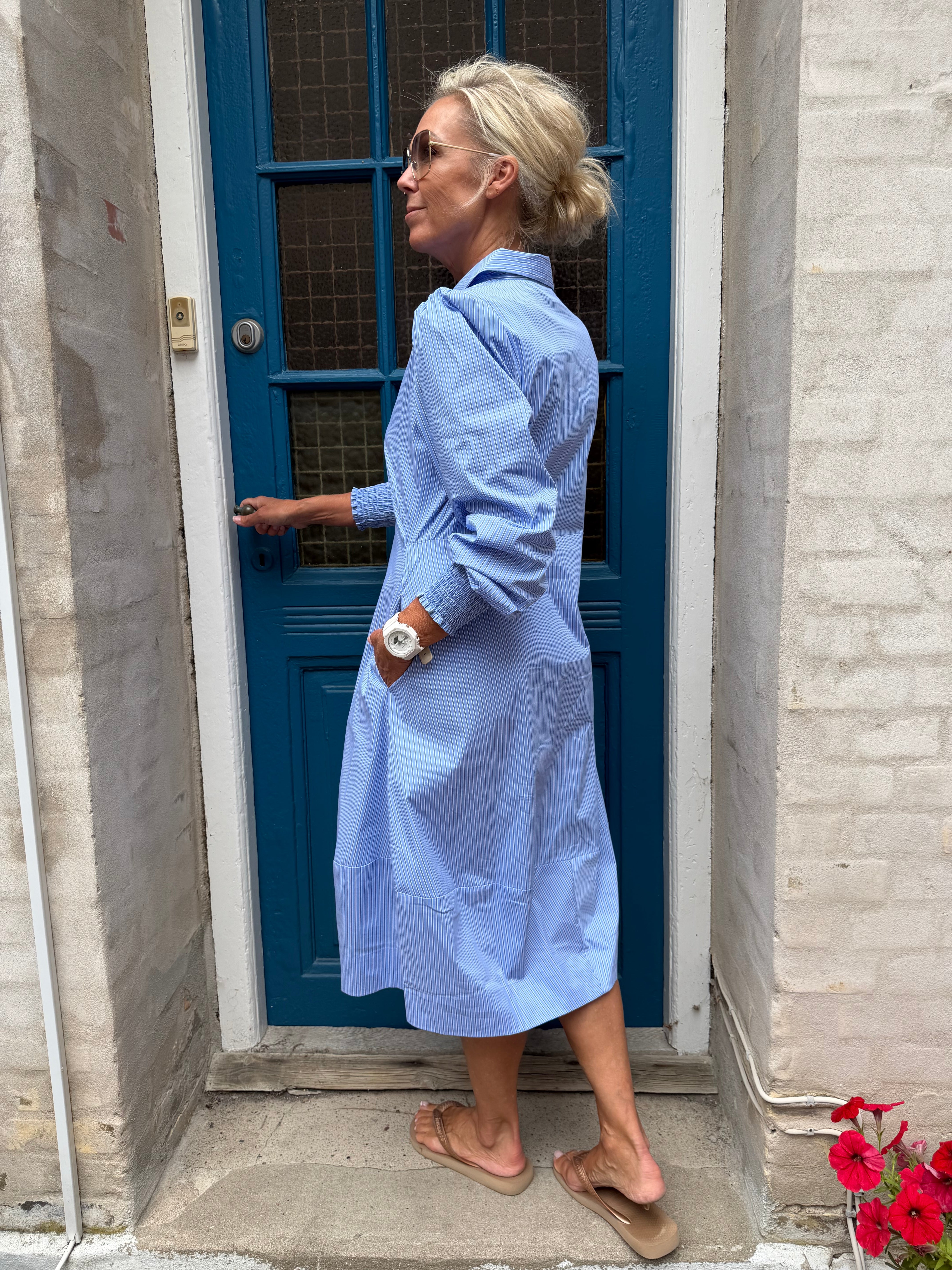 Ebony LS Dress - Blue Stripe