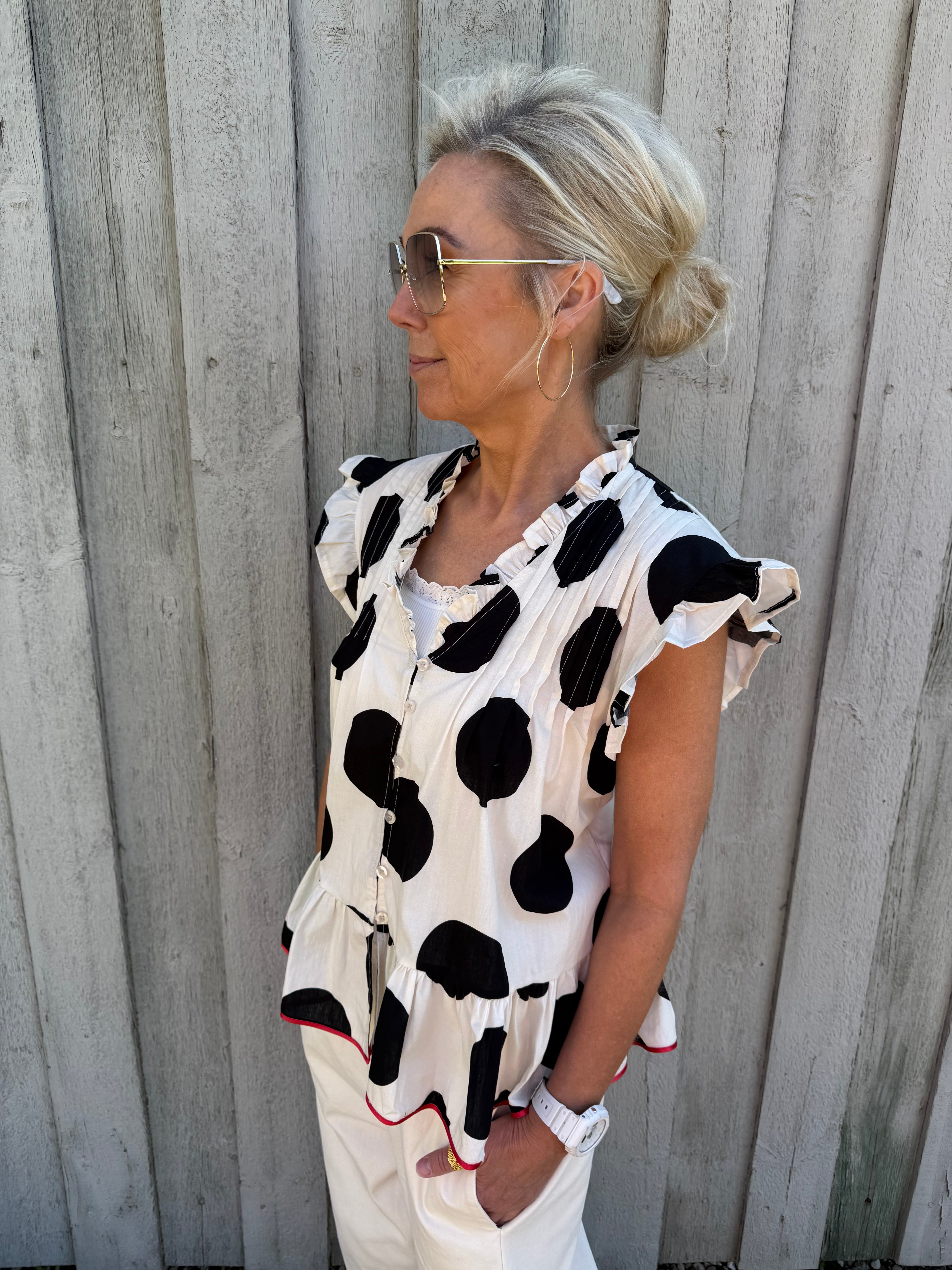 Ciamia Blouse - White/Black/Red