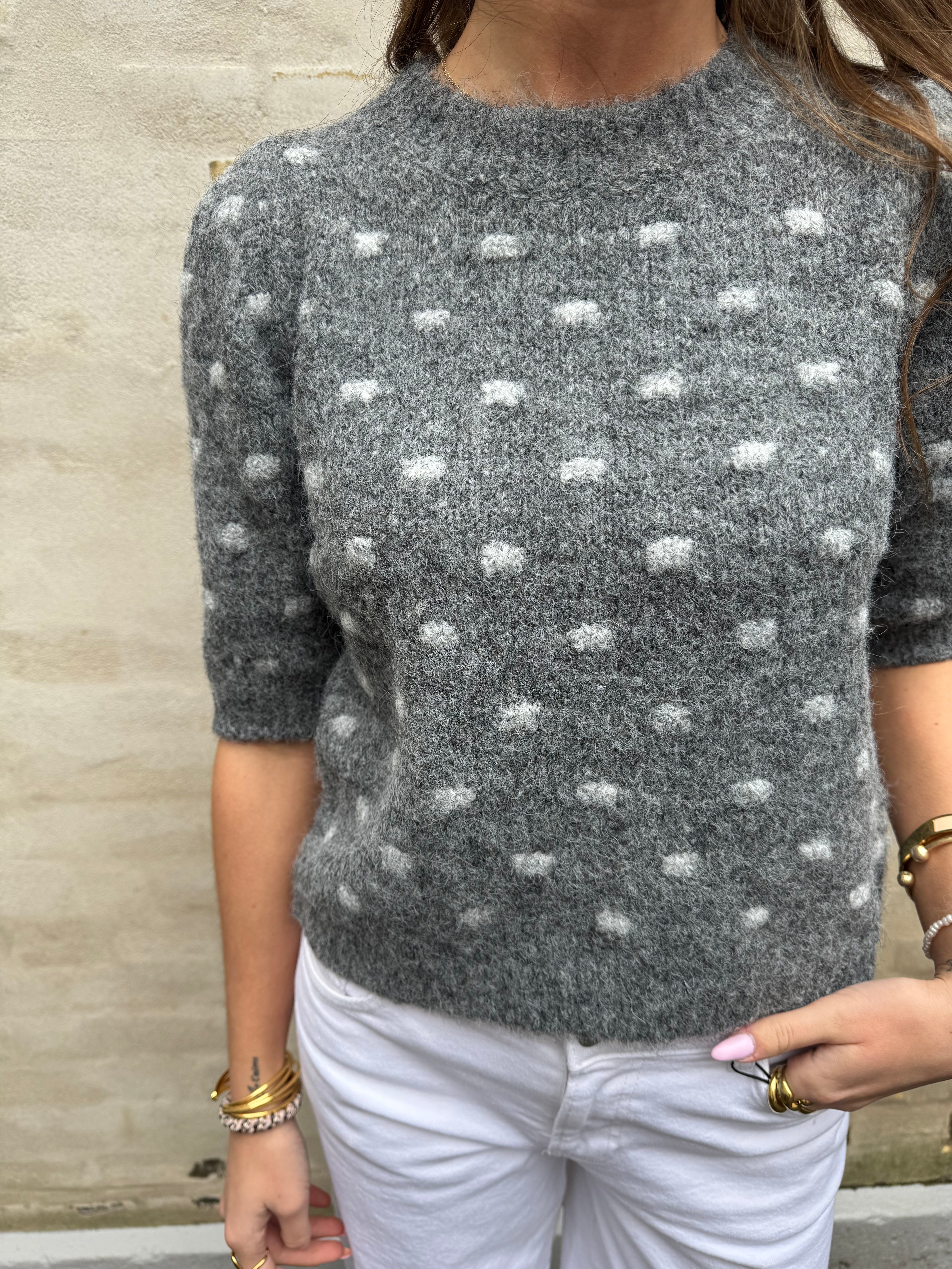 Novah dotty 2/4 o-neck pullover dark grey melange