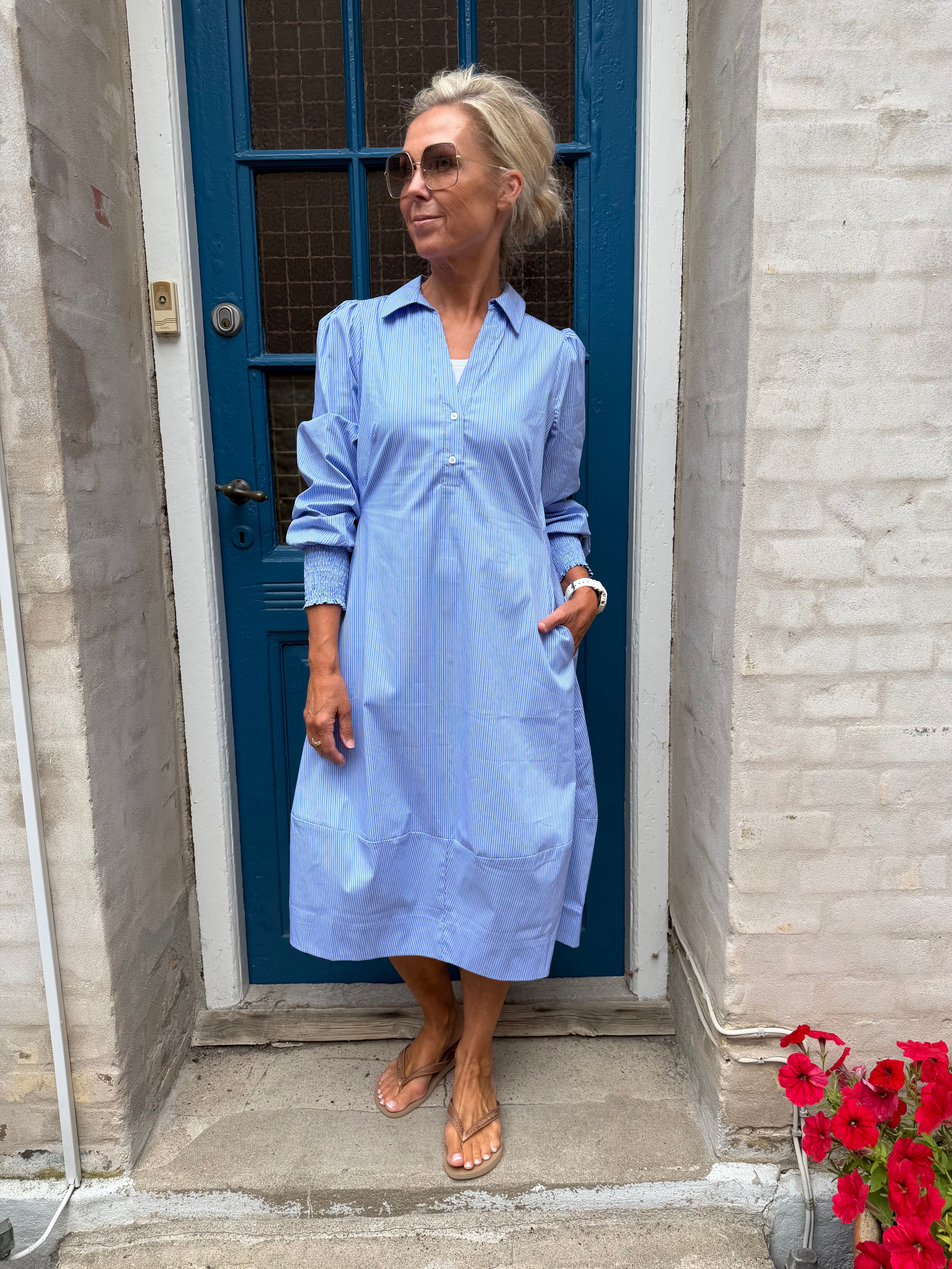 Ebony LS Dress - Blue Stripe